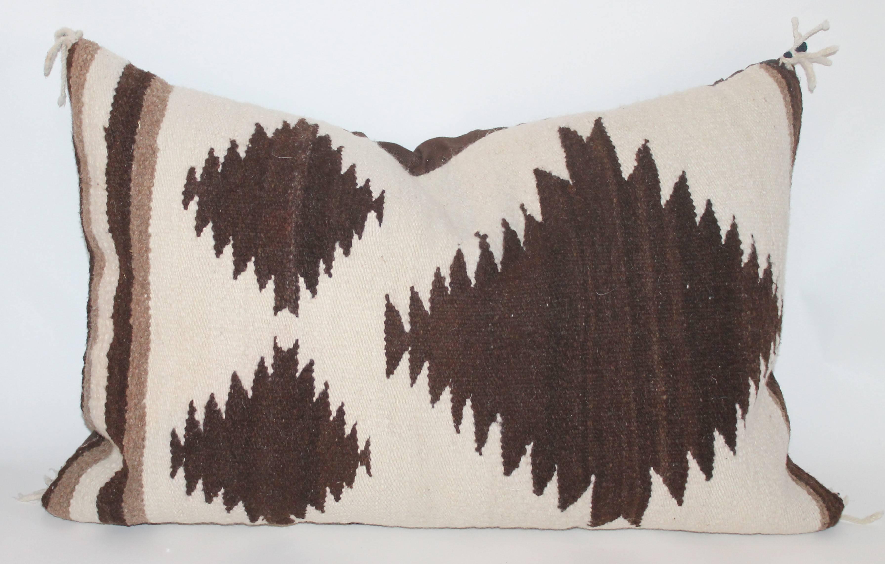 This group of two pillows are in fine condition and both have brown cotton linen backings. Measure: These two pillows are small 19 x 19" and 18 x 28". They are two different patterns.

 