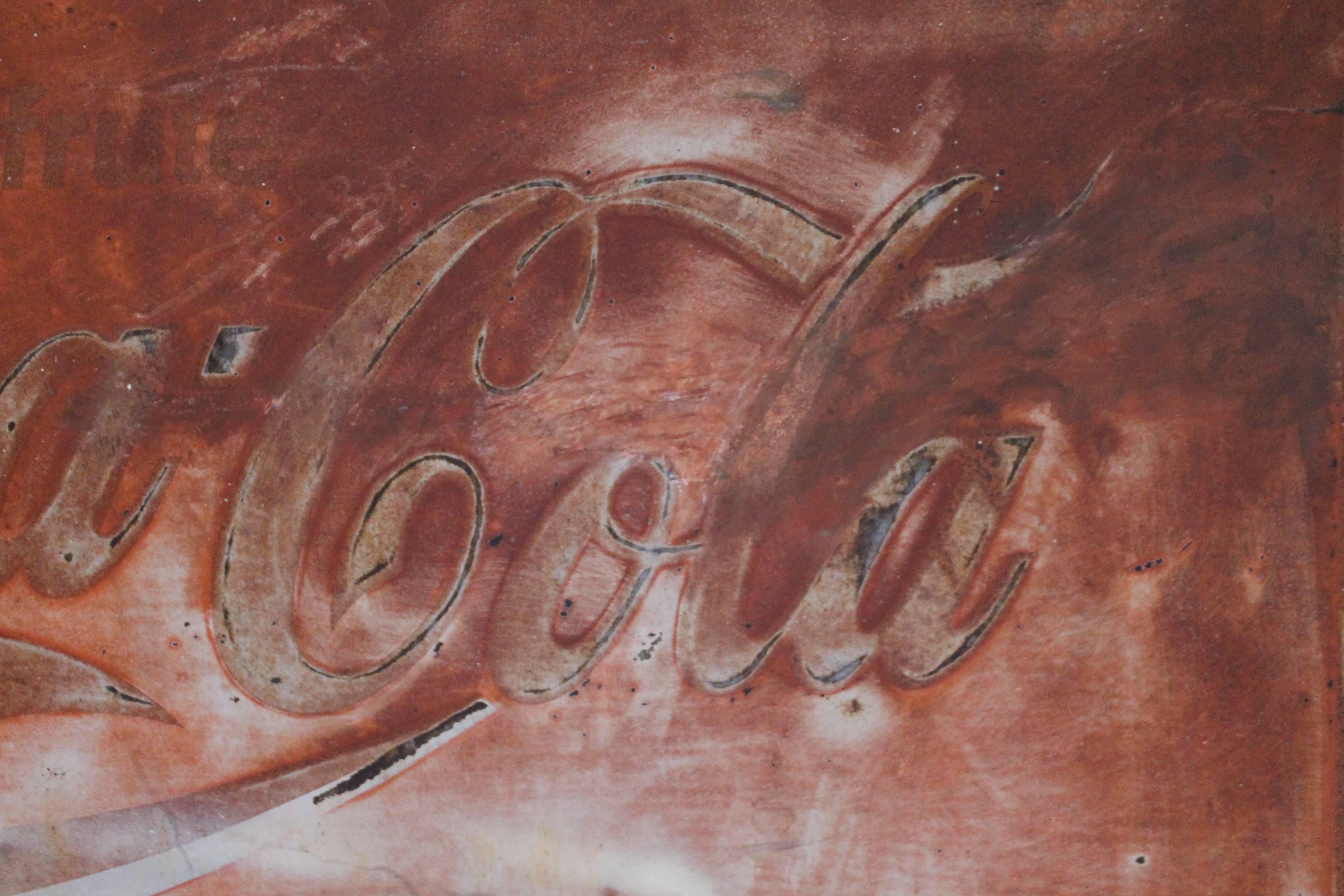 Adirondack Coca Cola Sign in Original Painted and Faded Surface