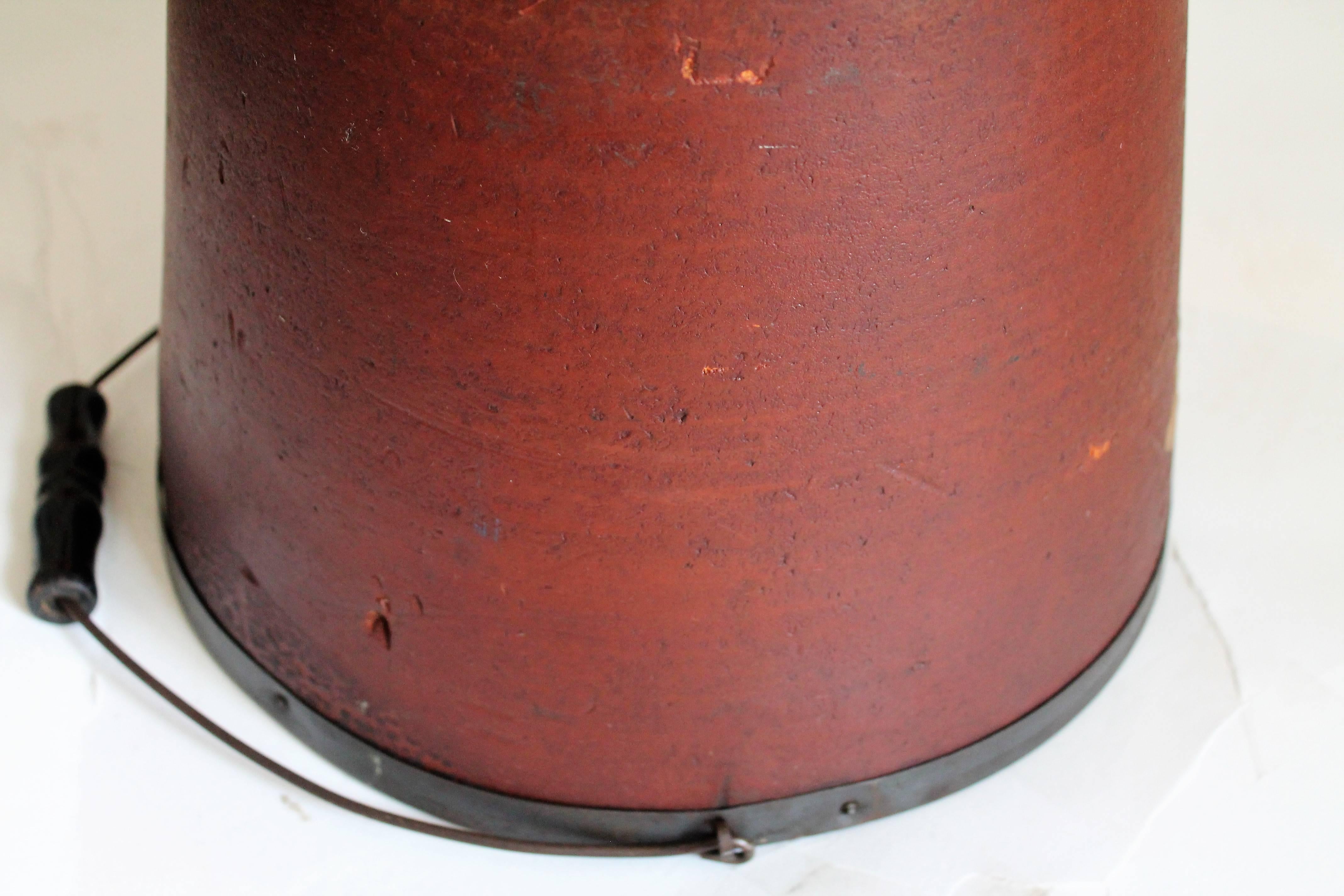 Hand-Painted 19th Century Original Red Painted Fibre, Wood Bucket For Sale