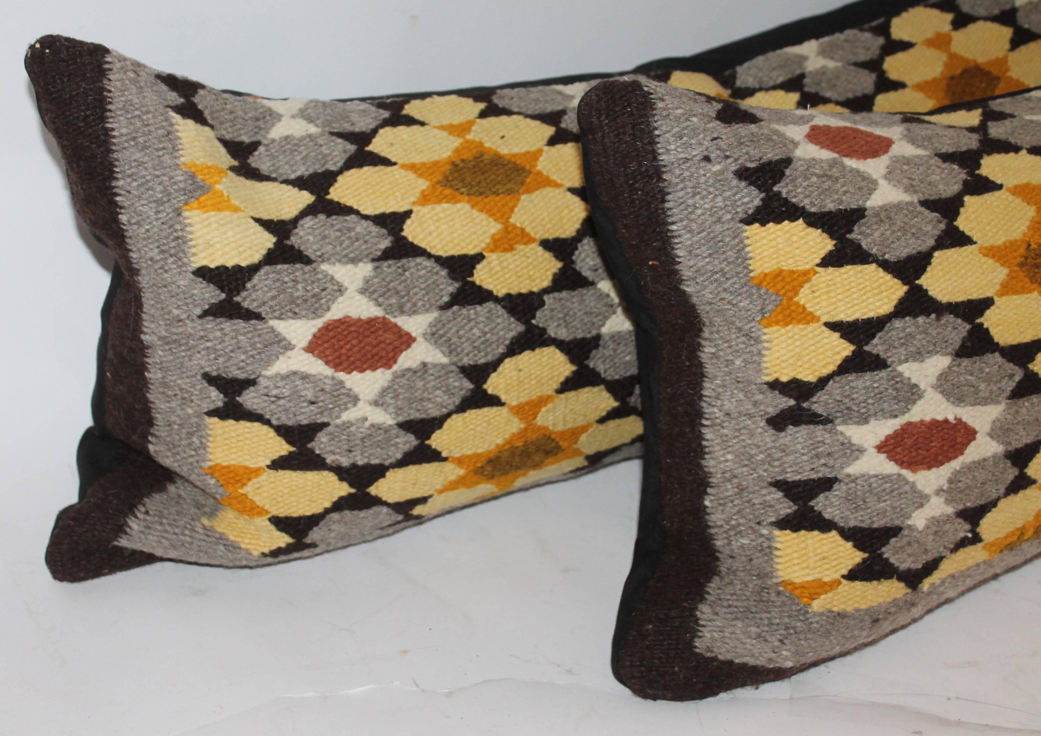 Adirondack Navajo Indian Weaving Bolster Pillows, Two For Sale