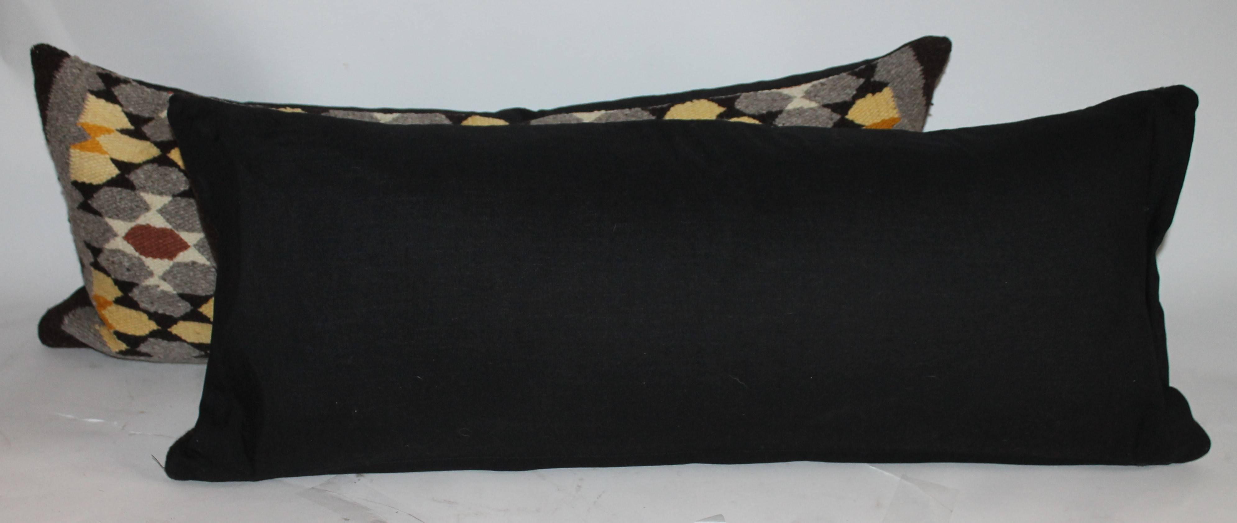 Navajo Indian Weaving Bolster Pillows, Two In Excellent Condition For Sale In Los Angeles, CA