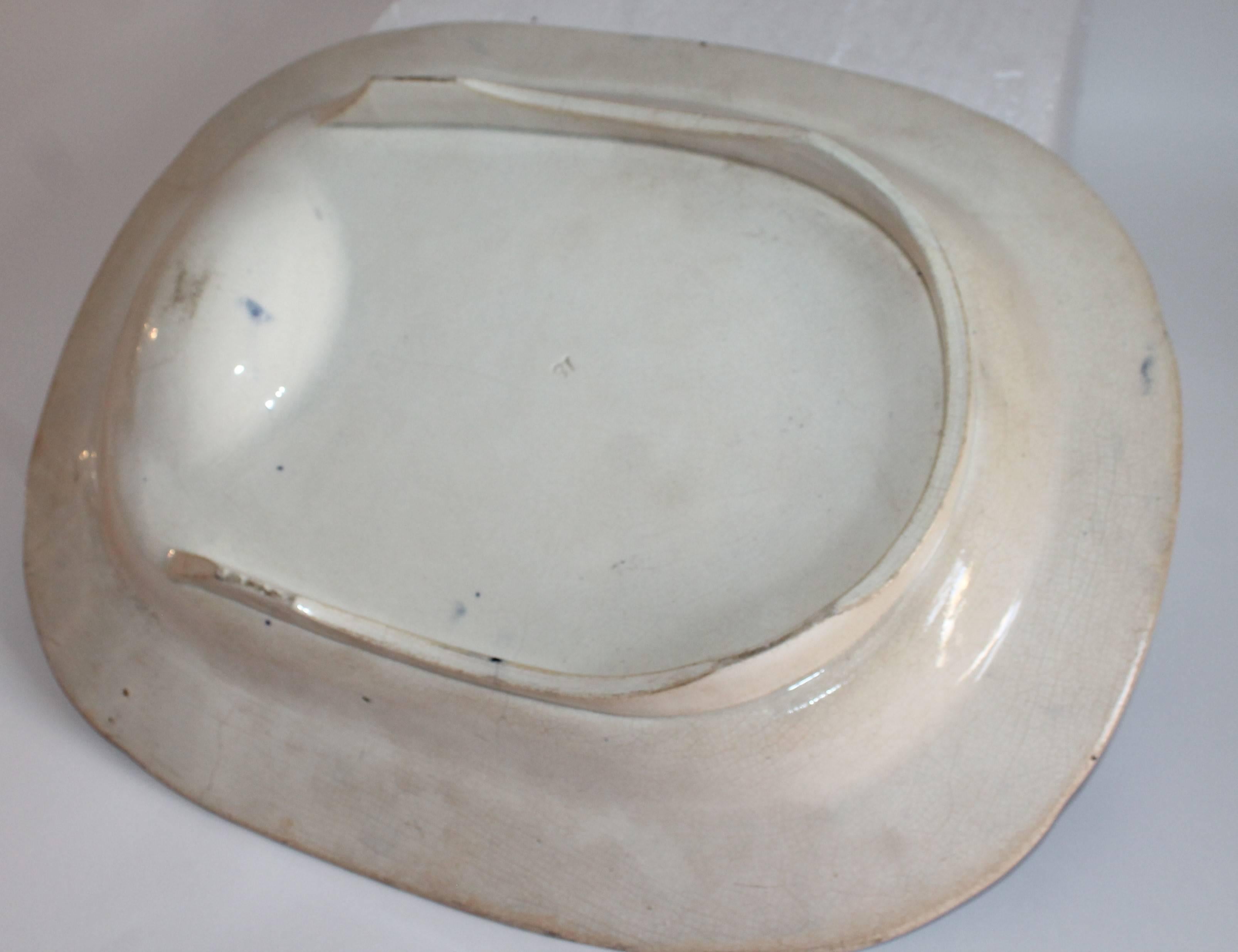 Pottery English Blue Willow 19th Century Meat Platter Monumental Size