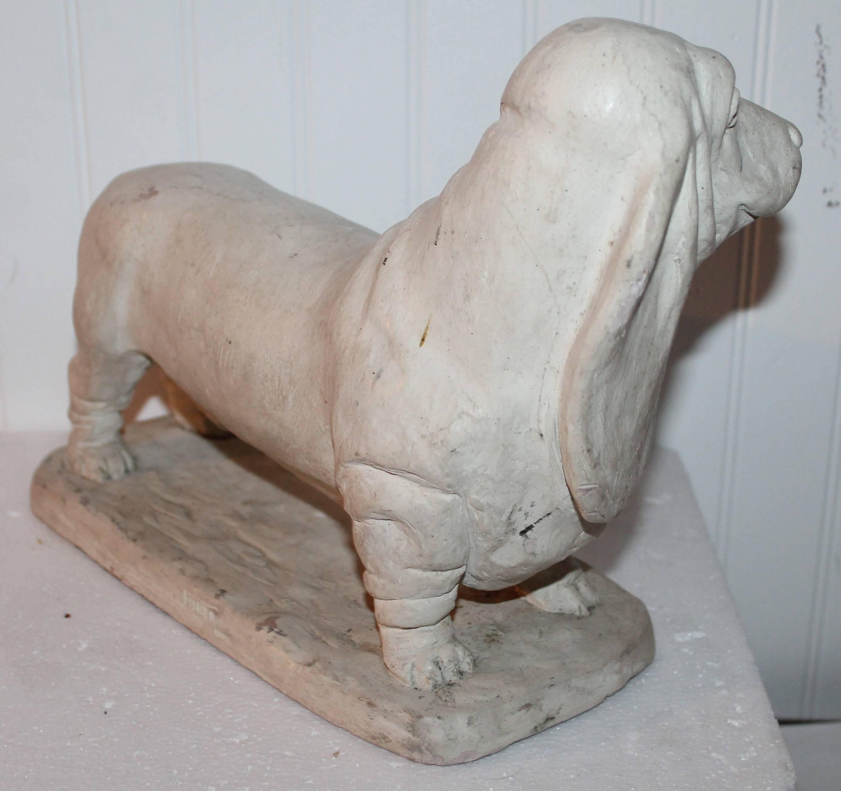 Mid-20th Century Handmade Dachshund Pottery Dog Statue