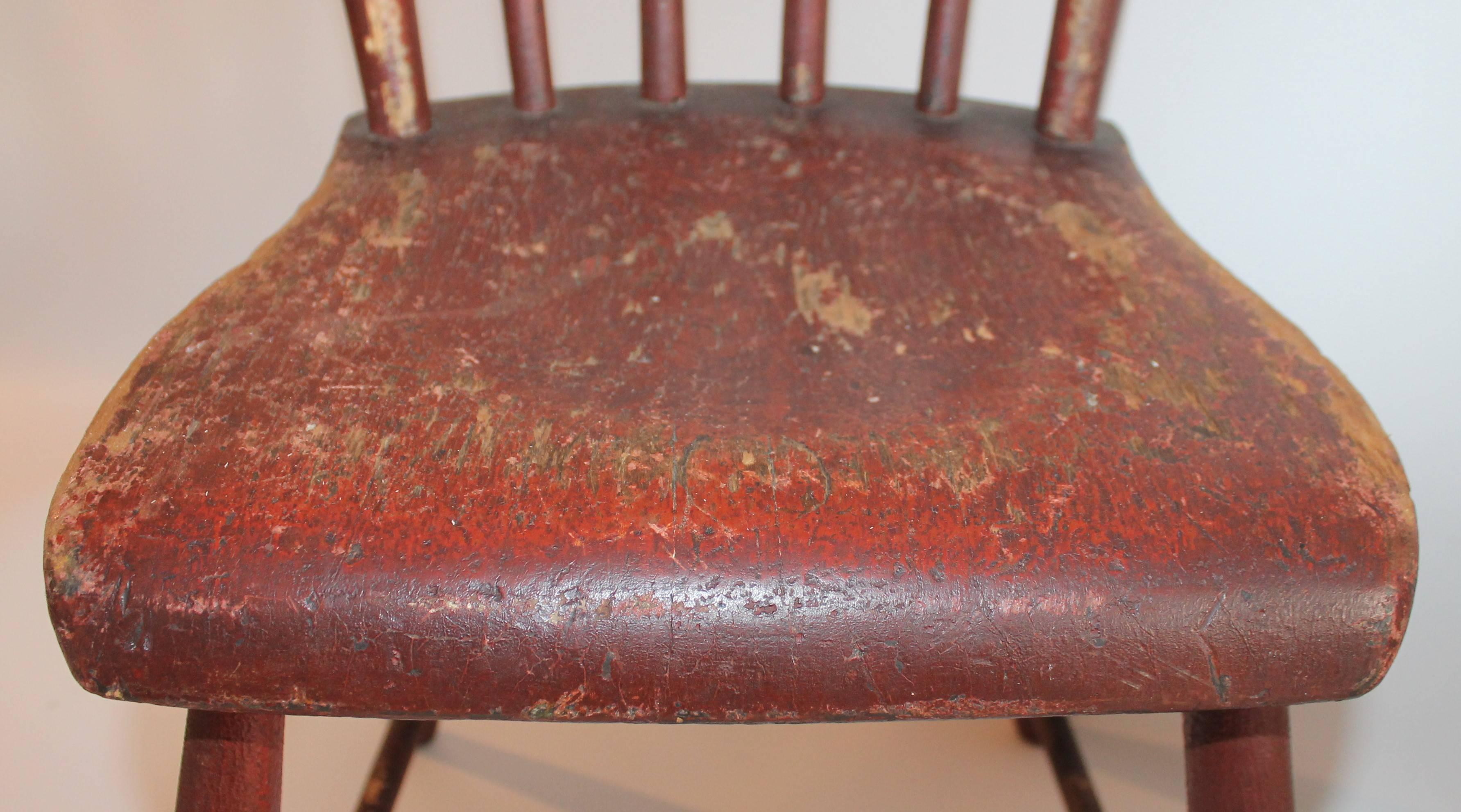 19th Century Original Red Painted Chairs from Pennsylvania, Pair 1