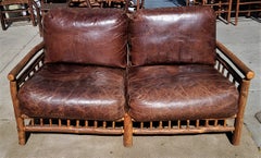 Antique Old Hickory Sofa with Leather Cushions