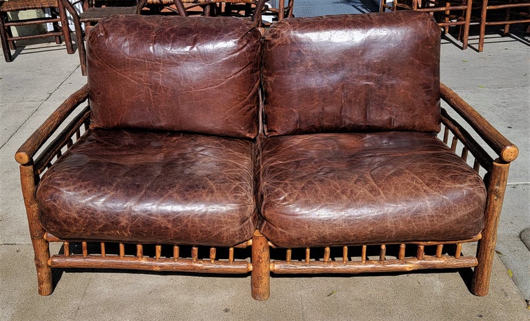 Old Hickory Sofa with Leather Cushions For Sale