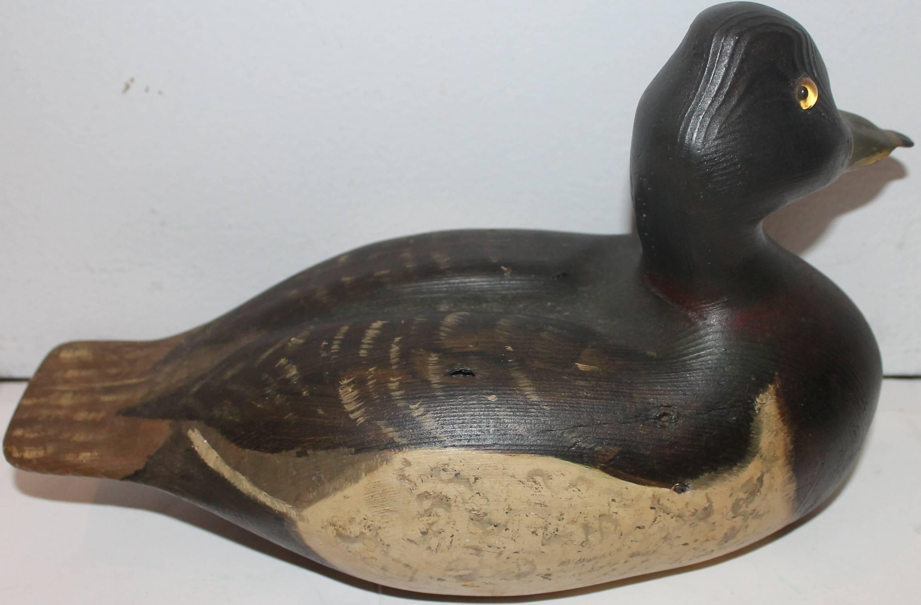 Fantastic Mid-Century Original Carved and Painted Decoy In Distressed Condition In Los Angeles, CA