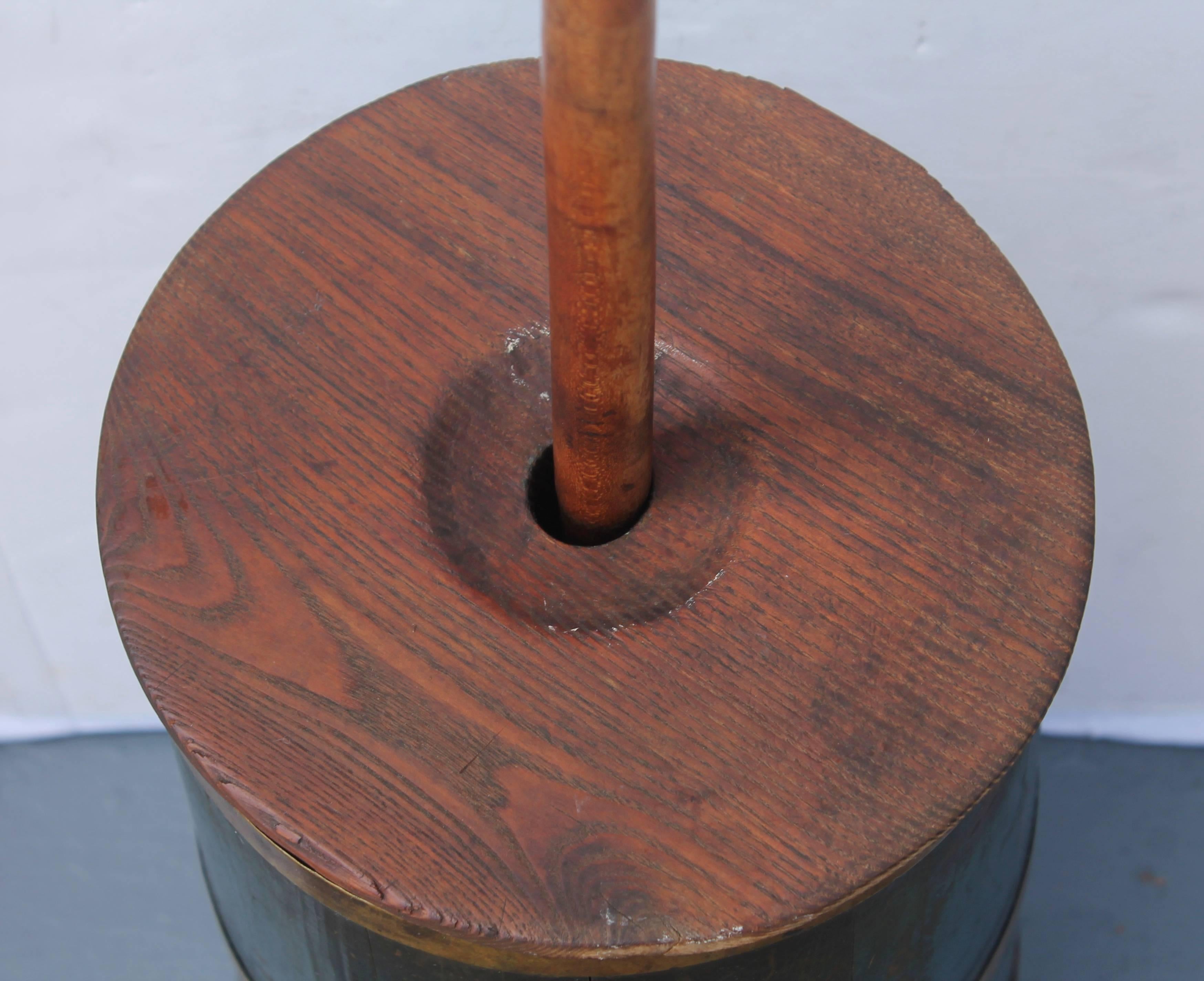 Wood 19th Century Original Blue Painted Butter Churn from Illinois