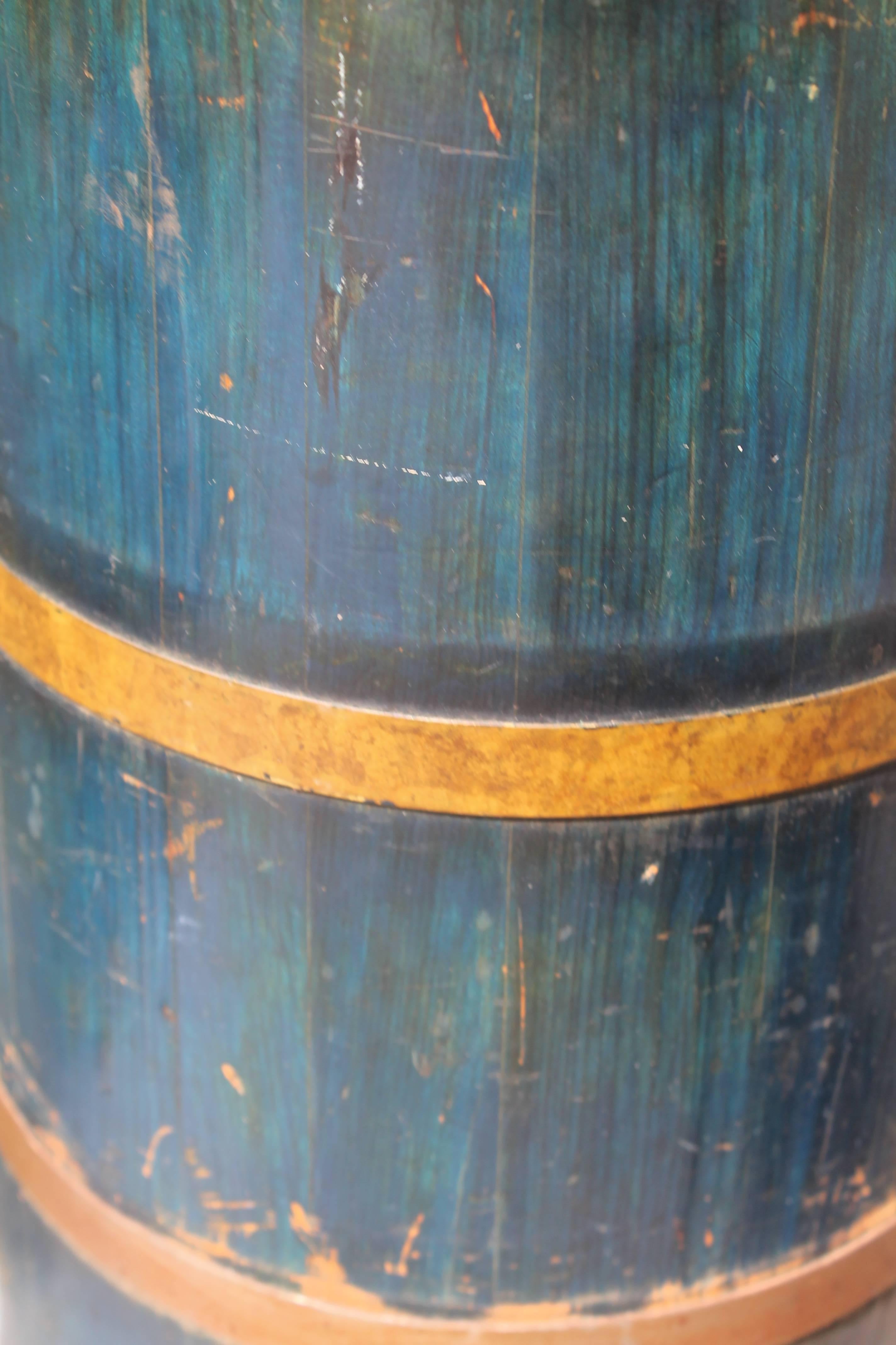 American 19th Century Original Blue Painted Butter Churn from Illinois