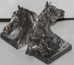 Pair of Signed  A.Flauder  Silver Plated Horse Head Bookends