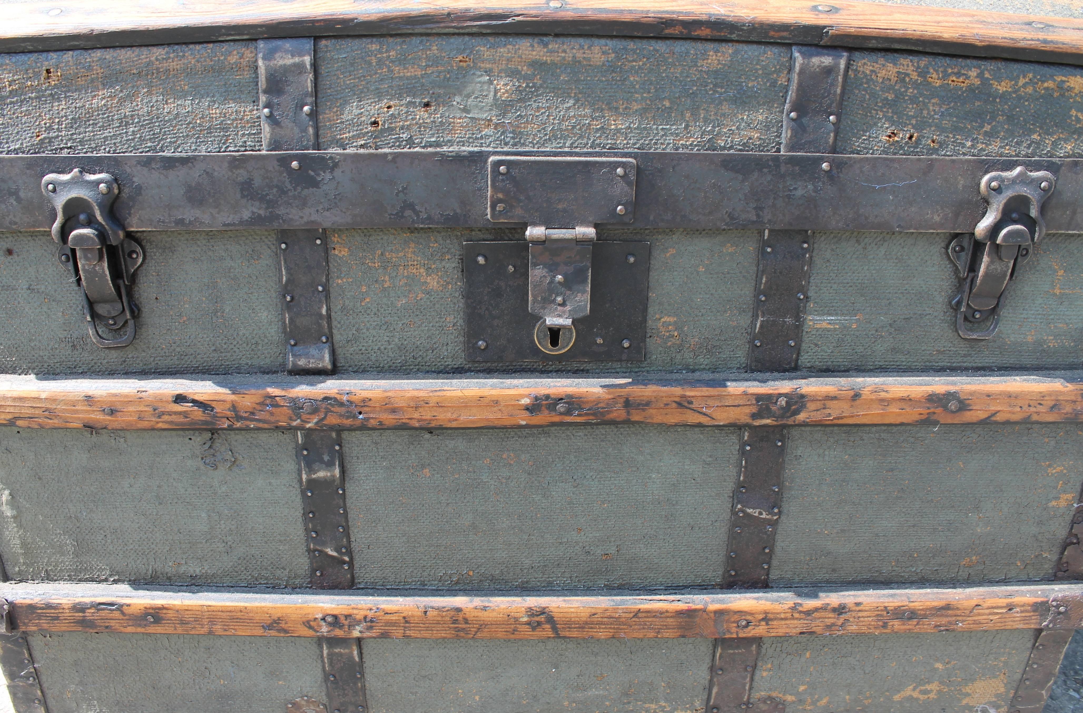 American 19th Century Original Green Painted Dome Top Trunk
