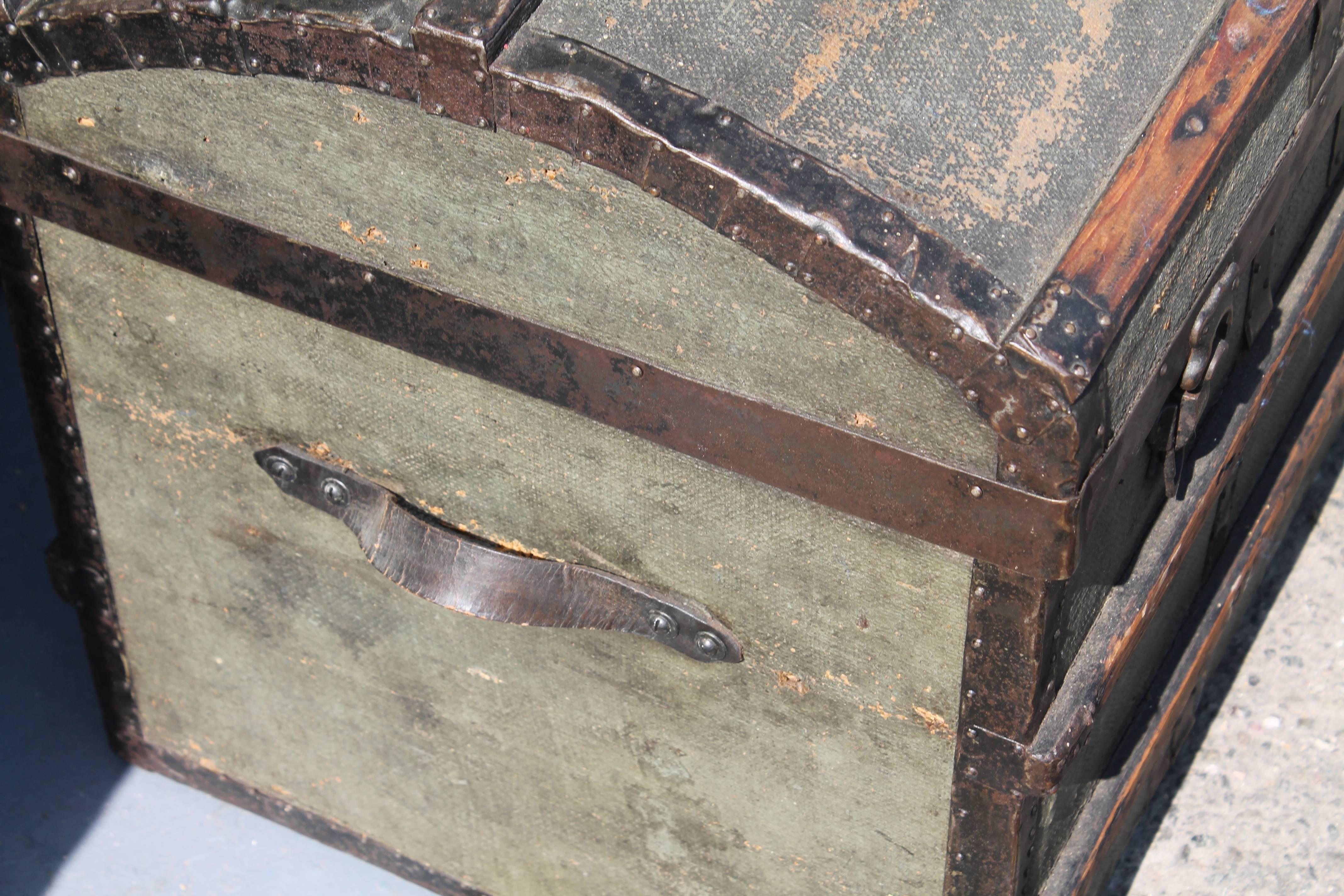 Wood 19th Century Original Green Painted Dome Top Trunk