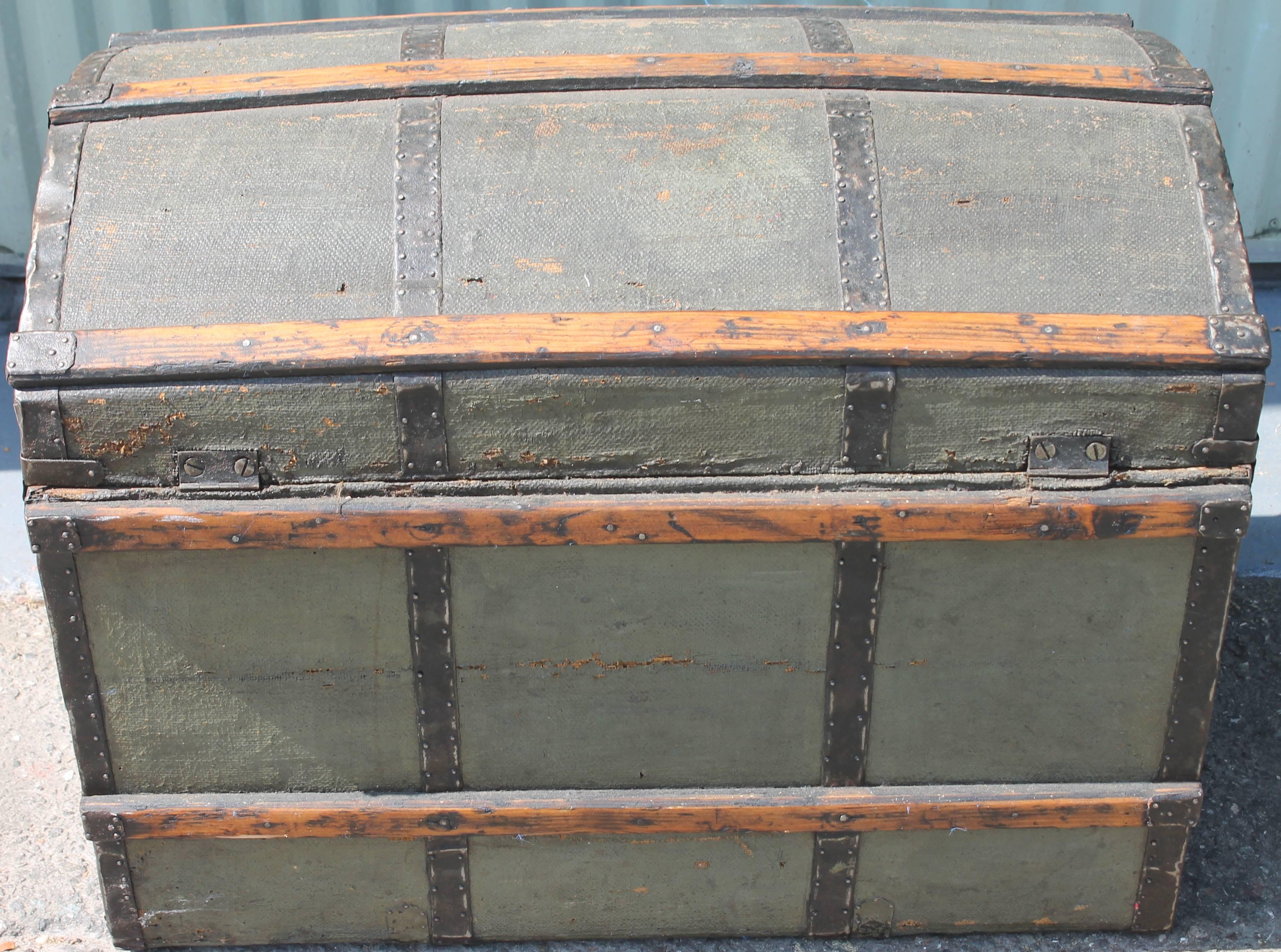 19th Century Original Green Painted Dome Top Trunk 2