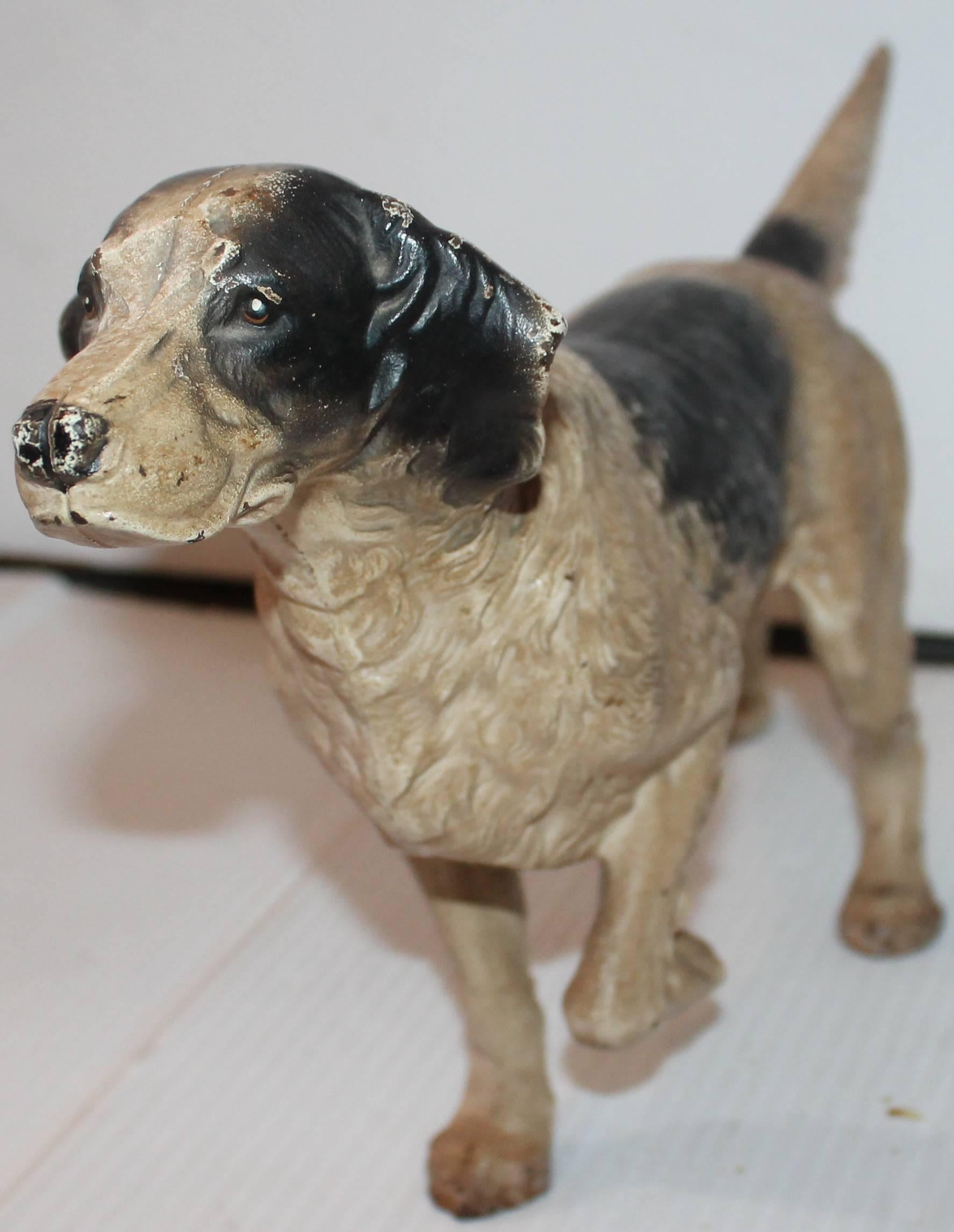 Fantastic Original Painted Hubley Dog Door Stop In Excellent Condition In Los Angeles, CA