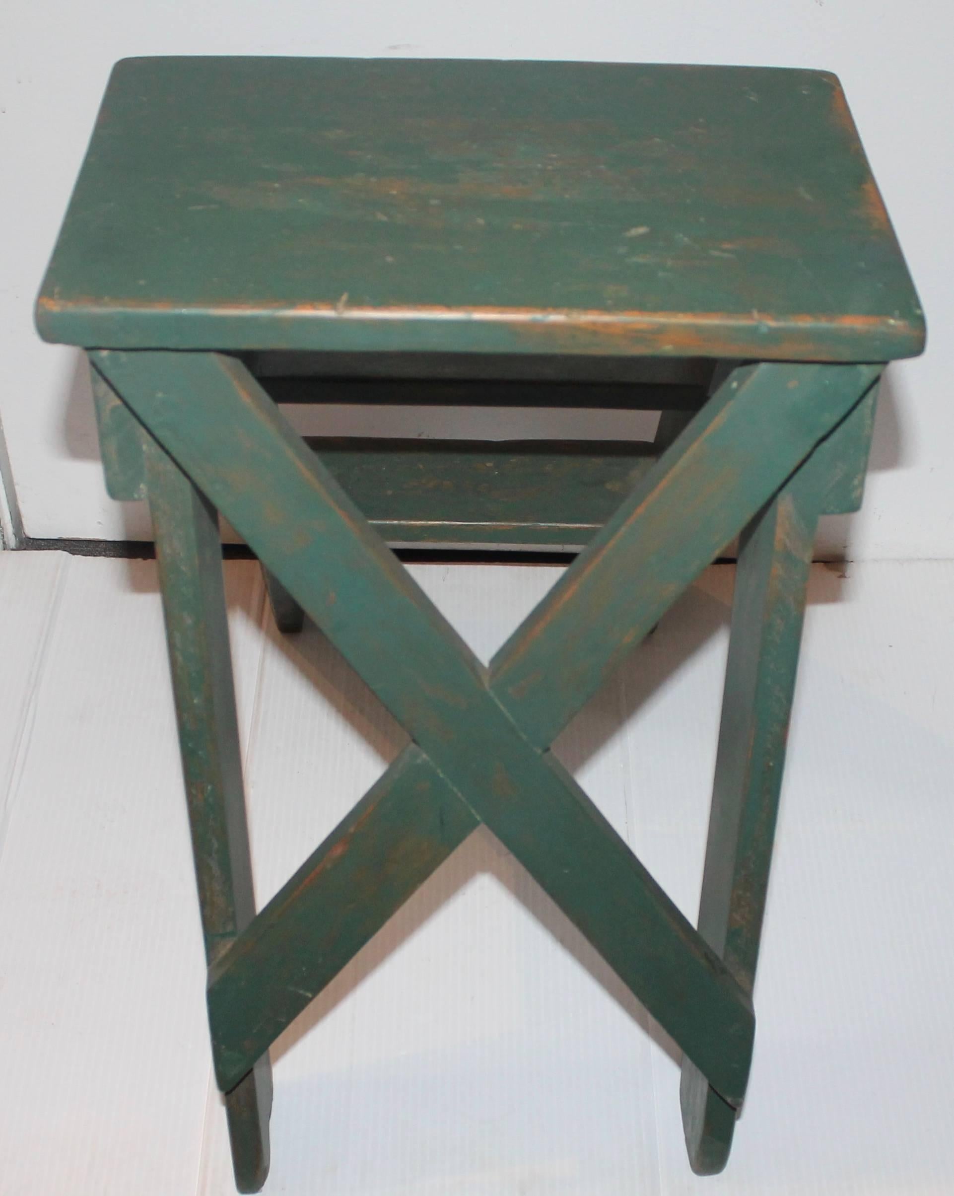 Country 19th Century Original Green Painted New England Step Ladder