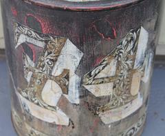 Monumental 19th Century Original Painted Tin Canister with Lid