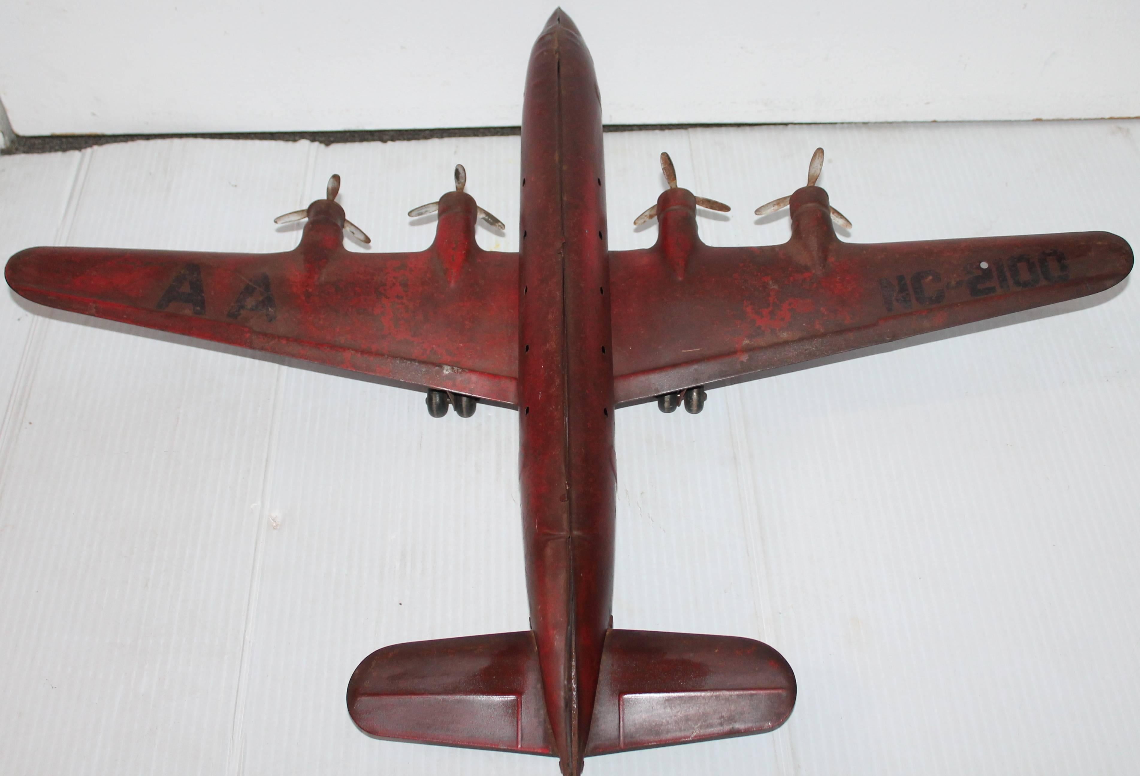 Early 20th Century Original Painted Tin Model Airplane In Good Condition In Los Angeles, CA