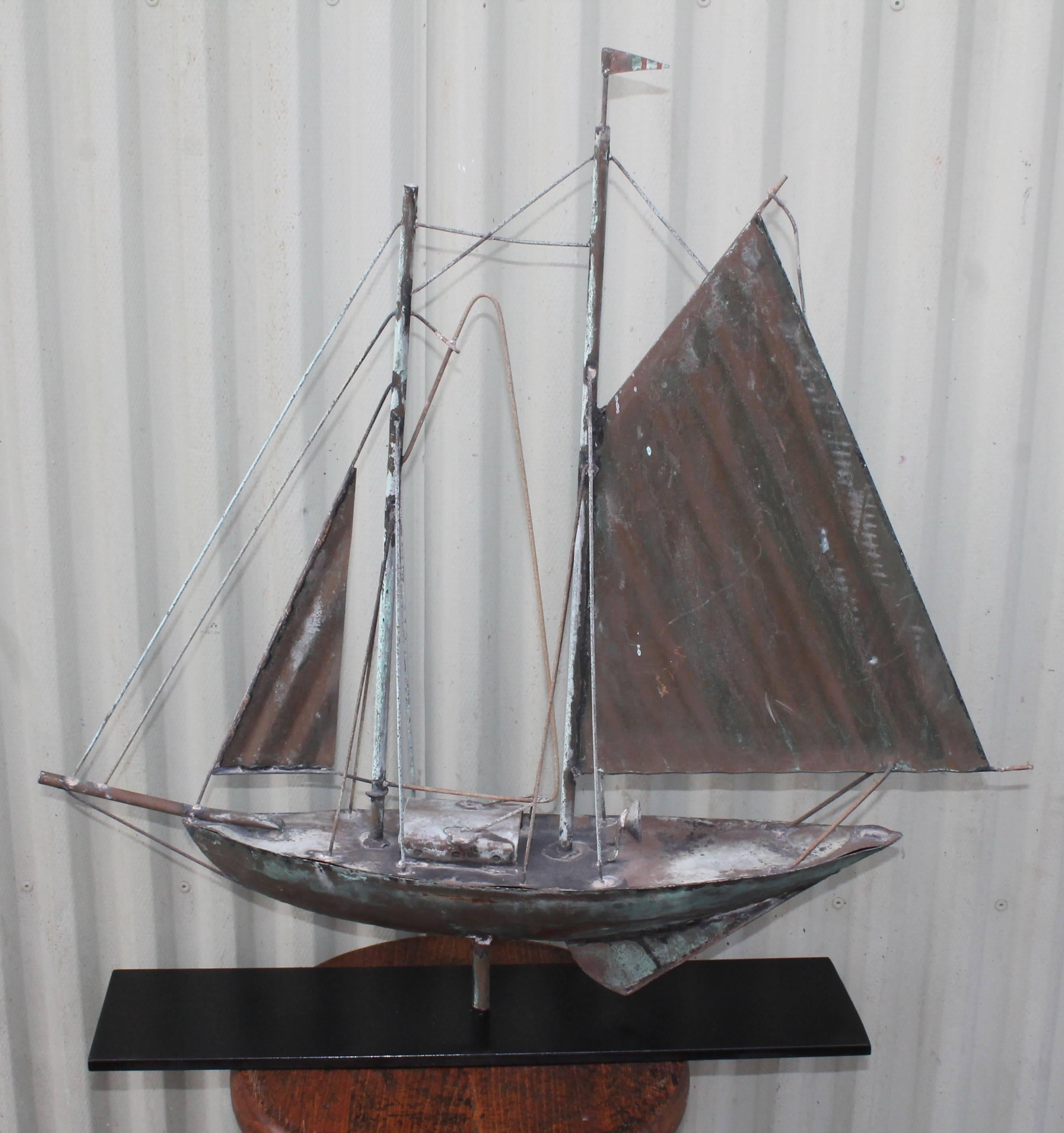 Country Early 20th Century Sailboat Weathervane from New England on Iron Base