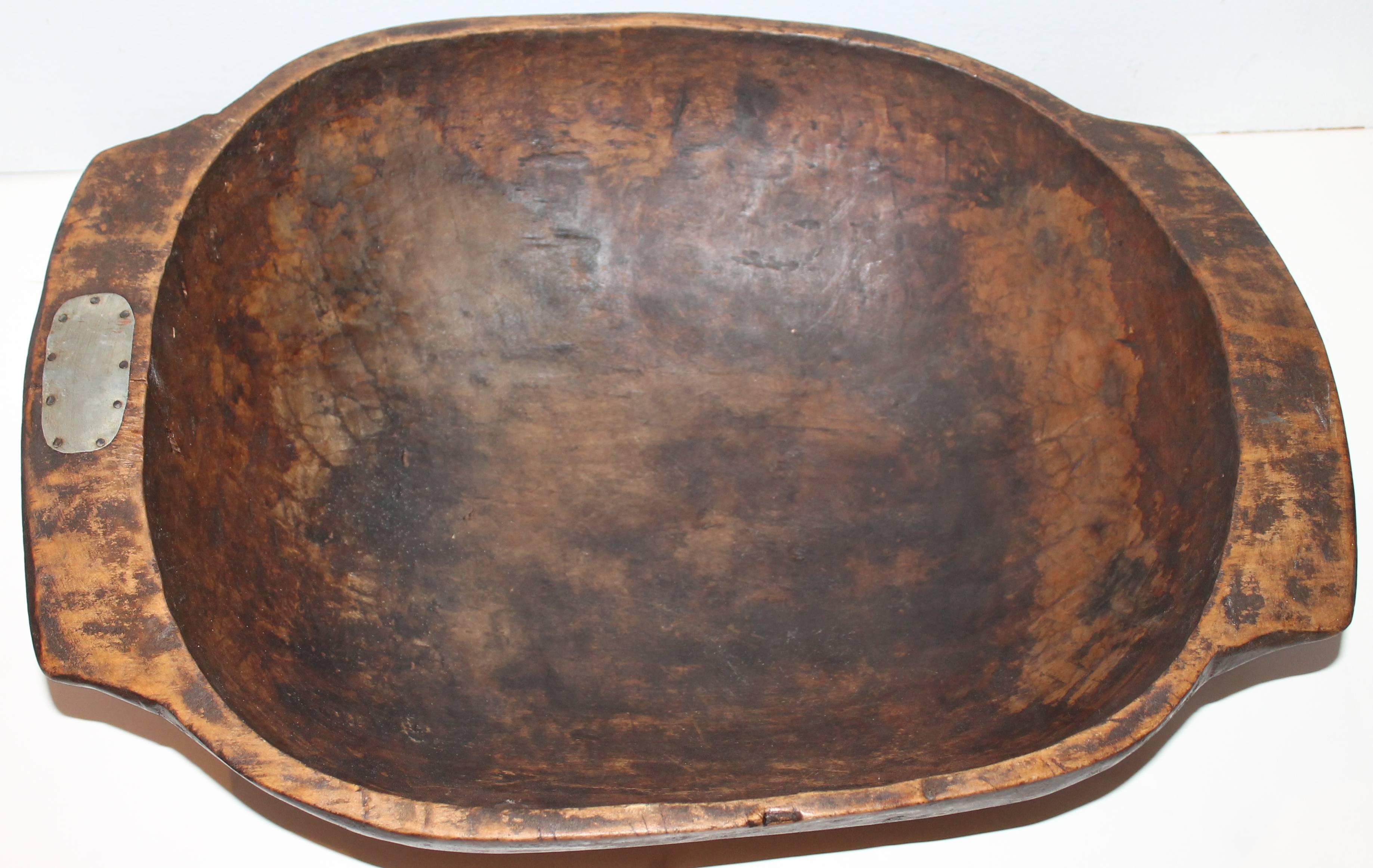 Adirondack 19th Century Early Dough Bowl with Original Surface For Sale