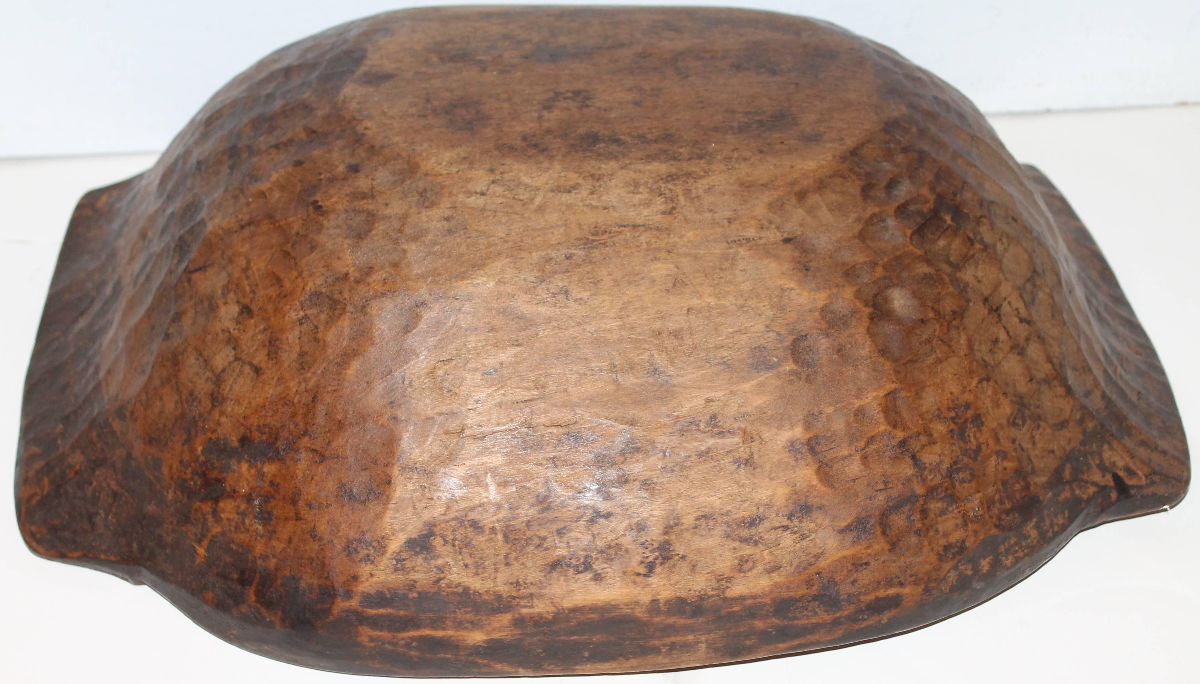 Hand-Carved 19th Century Early Dough Bowl with Original Surface For Sale
