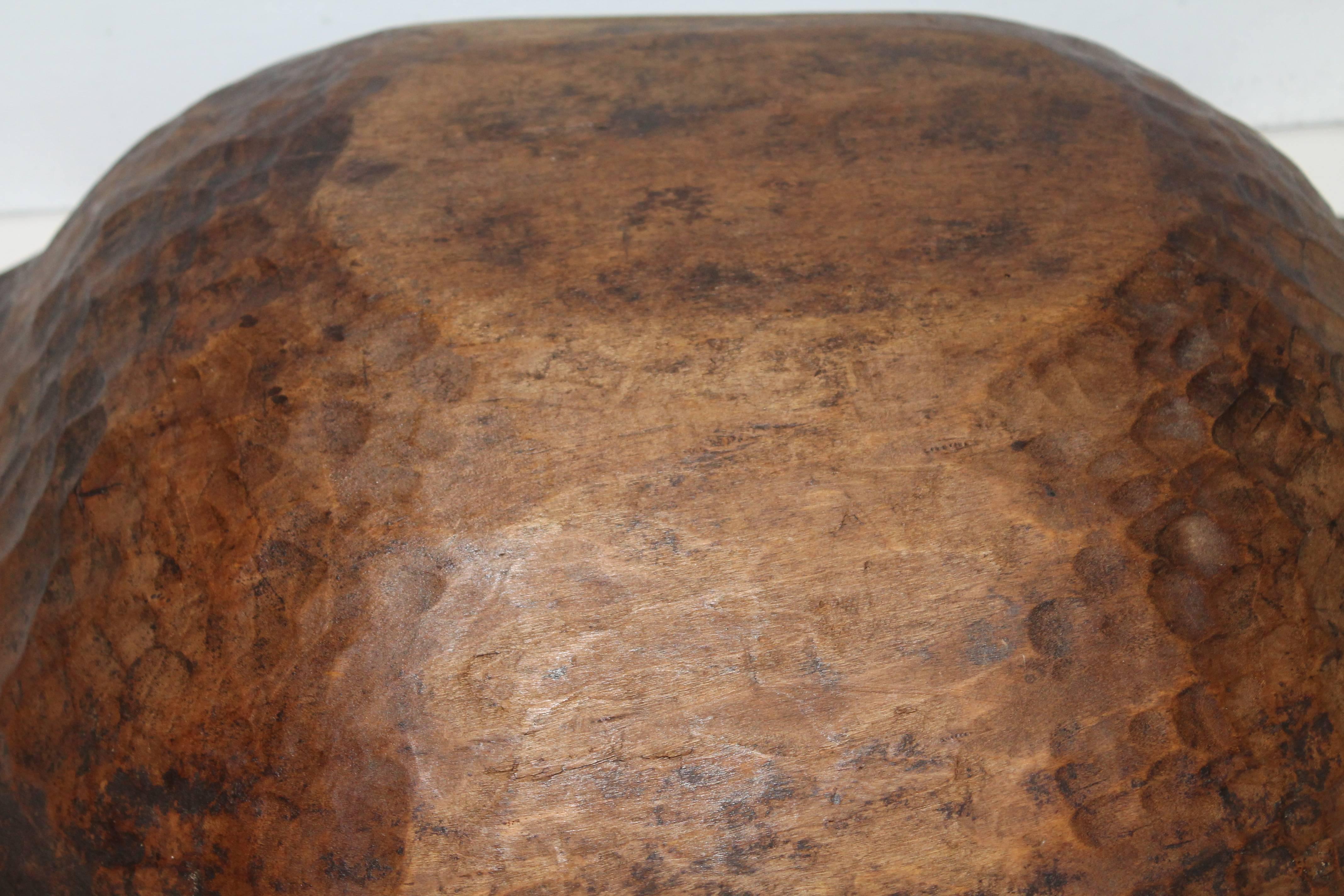 19th Century Early Dough Bowl with Original Surface In Distressed Condition For Sale In Los Angeles, CA