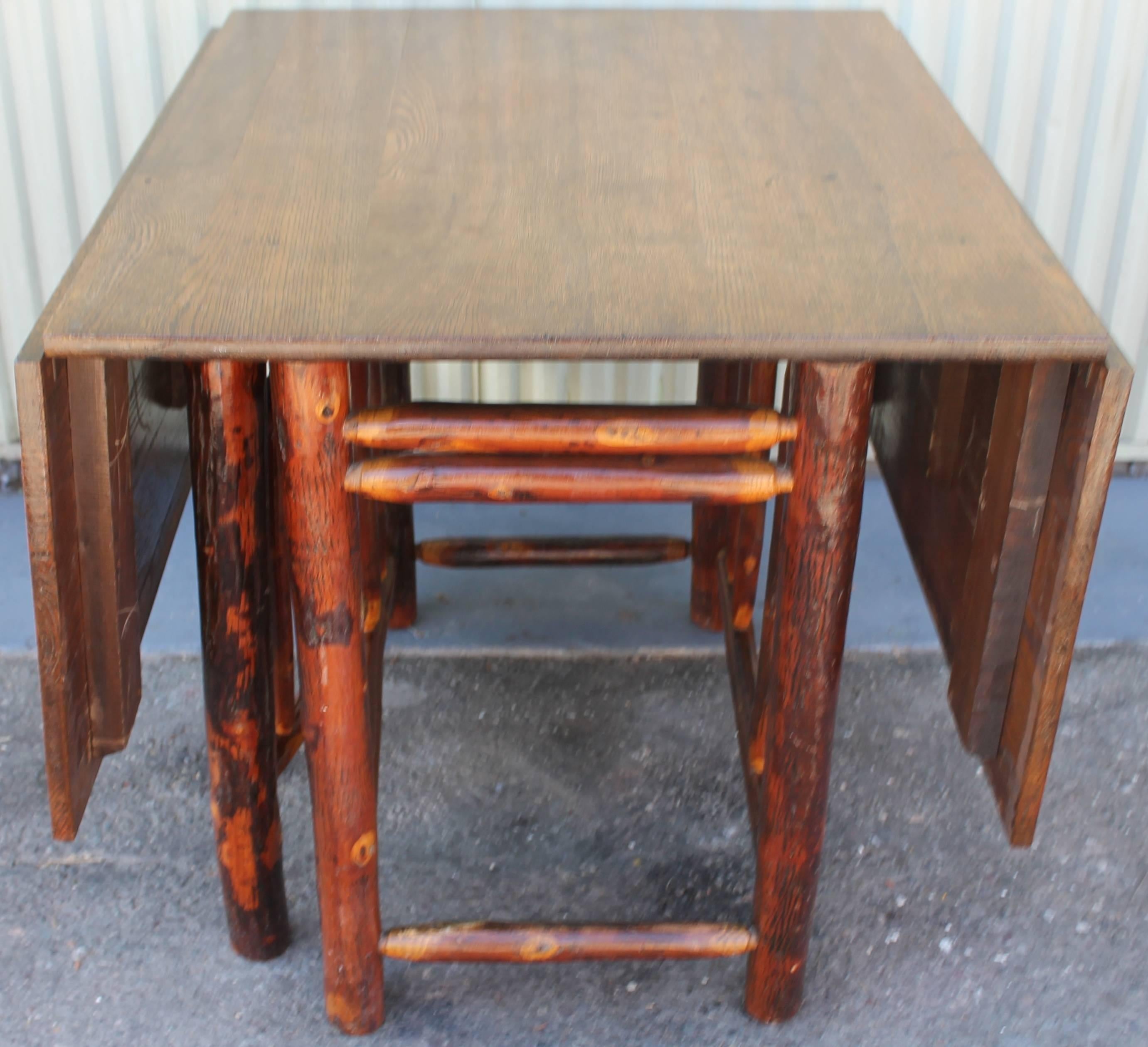 Glazed 1930s Monumental Drop-Leaf Old Hickory Table