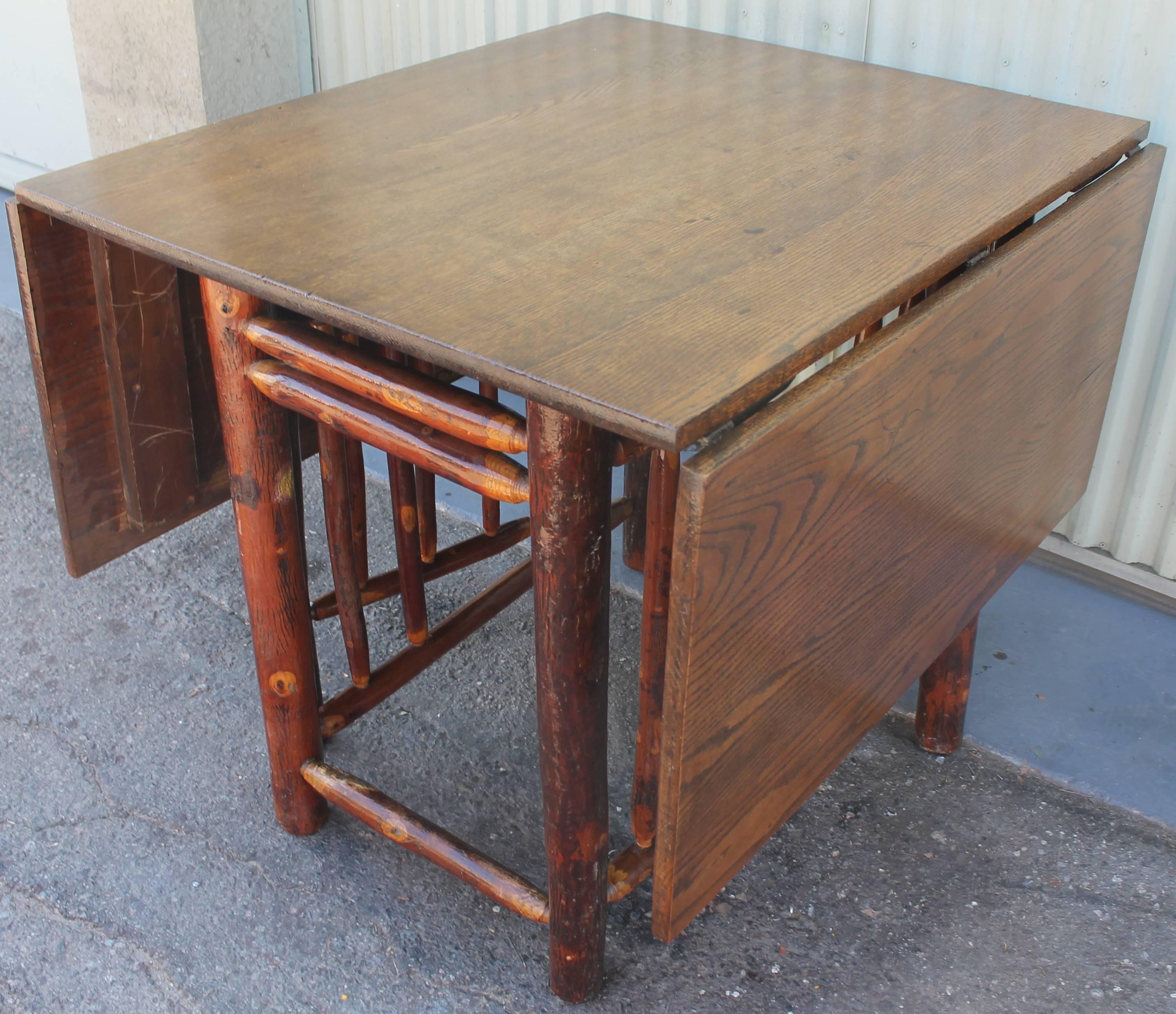 1930s Monumental Drop-Leaf Old Hickory Table In Excellent Condition In Los Angeles, CA