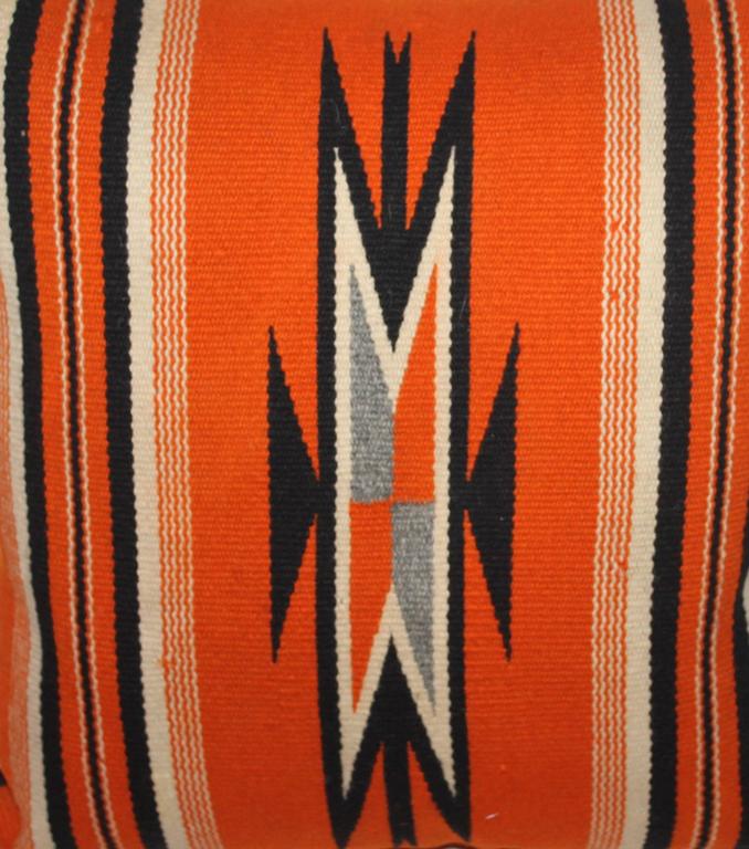 Vibrant Chimayo weaving pillow with linen backing, down and feather insert.