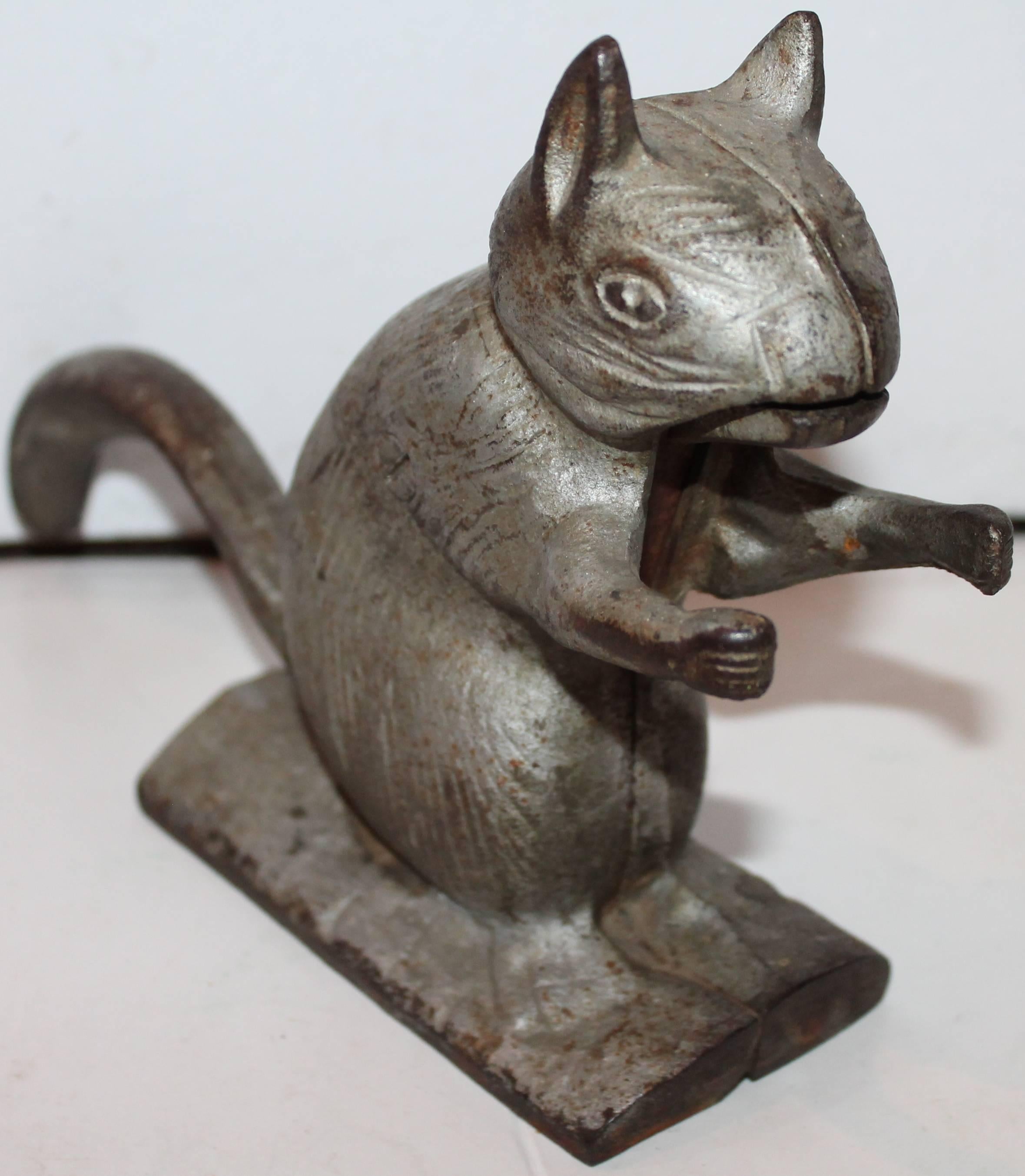 This original zinc painted silvery cast iron nut cracker is in very good as found condition. Was found in New England.