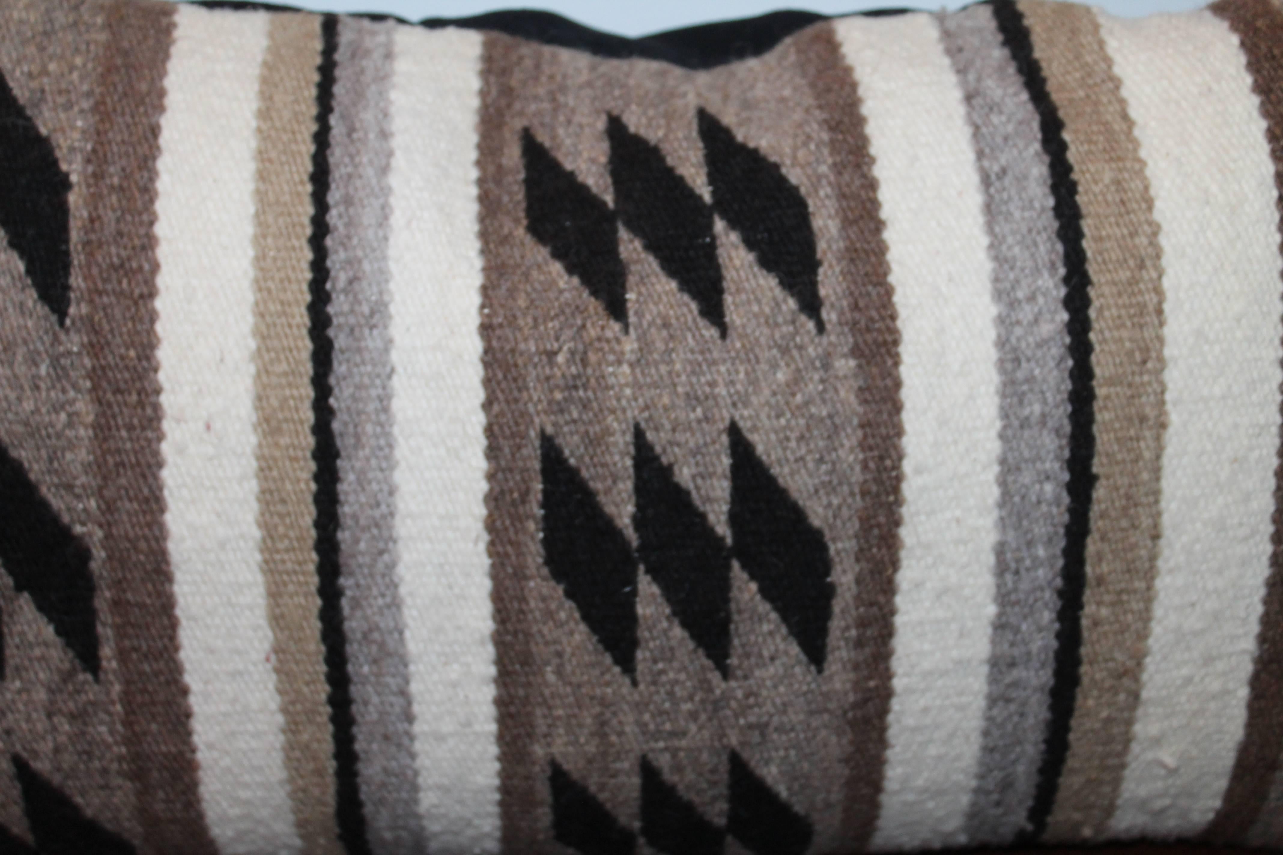 This amazing flying geese Indian weaving with stripes and geometric diamonds. This weaving is in wonderful condition. The backing is in black linen.