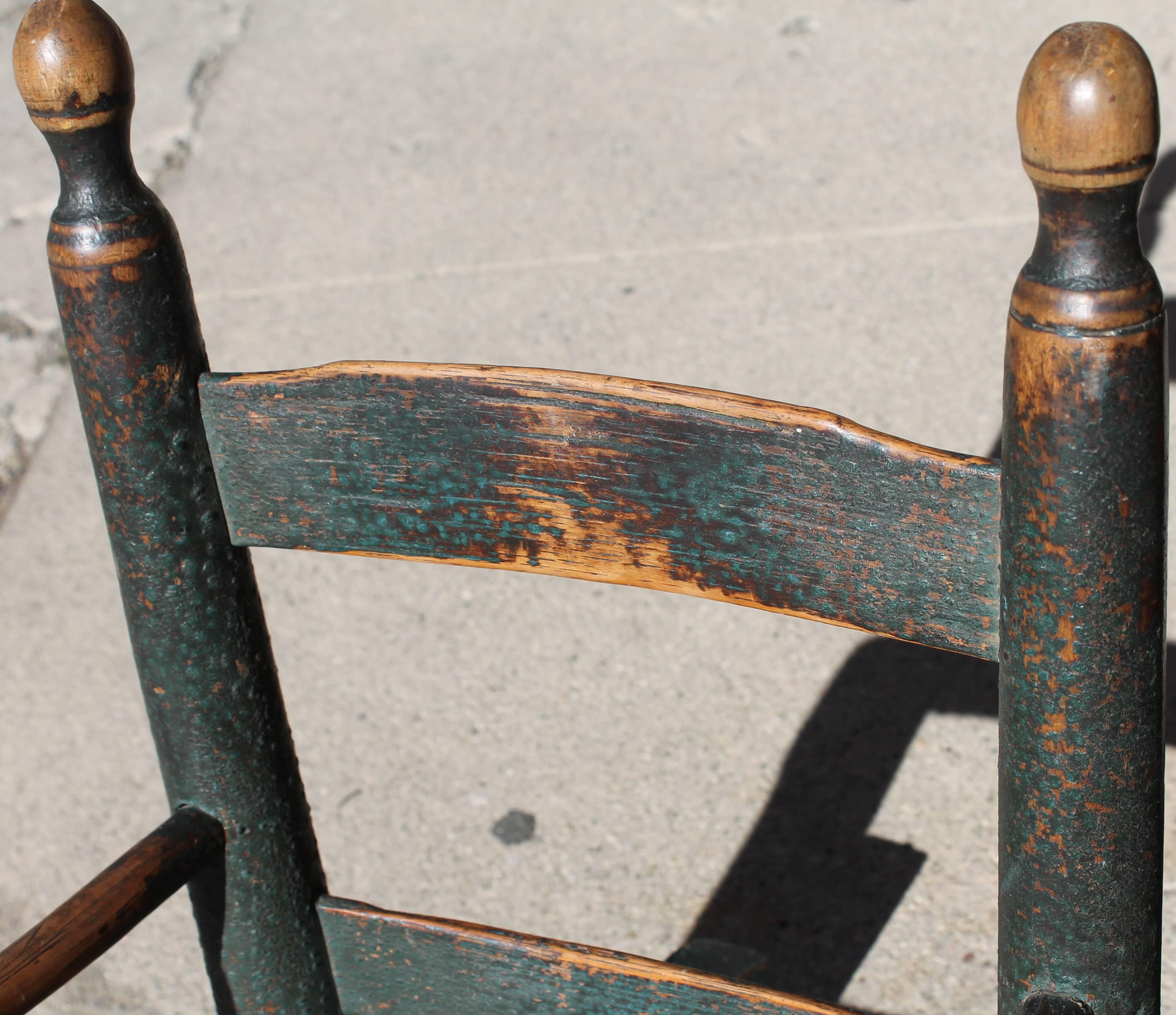 American 18th Century Original Blue Painted Ne Child's Rocking Chair