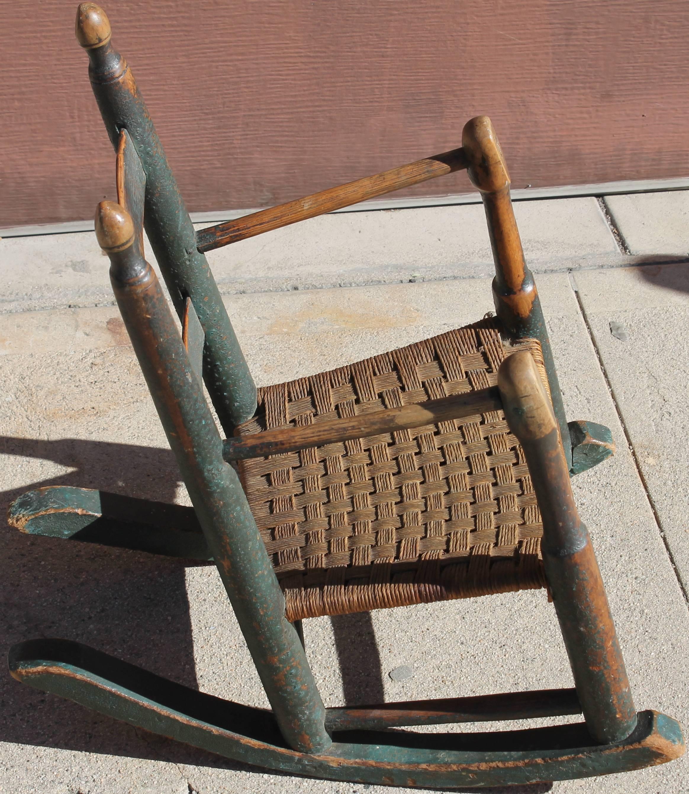 Pine 18th Century Original Blue Painted Ne Child's Rocking Chair