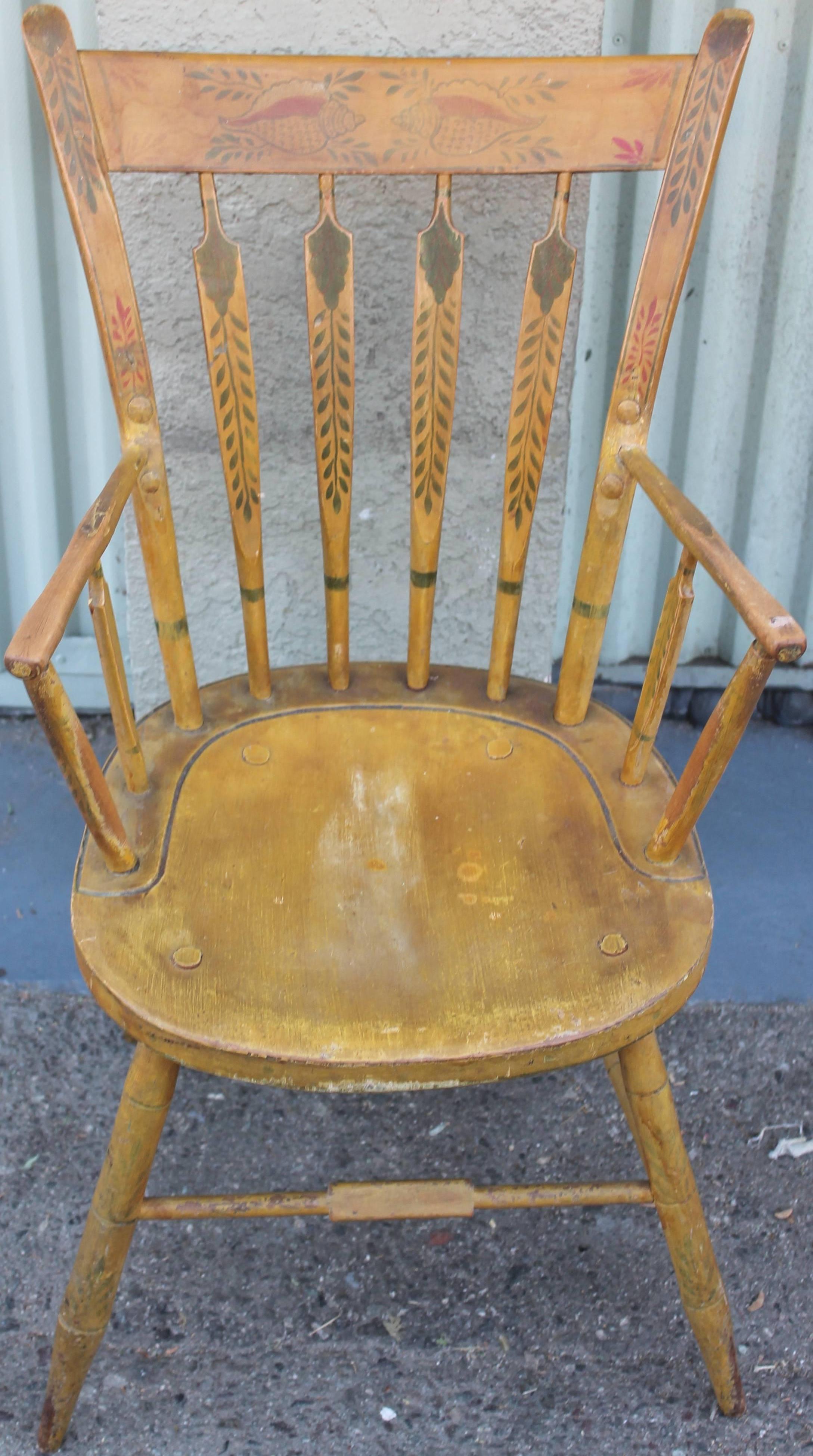 American  Set of Four 19th Century Mustard Original Painted Arrow Back Chairs