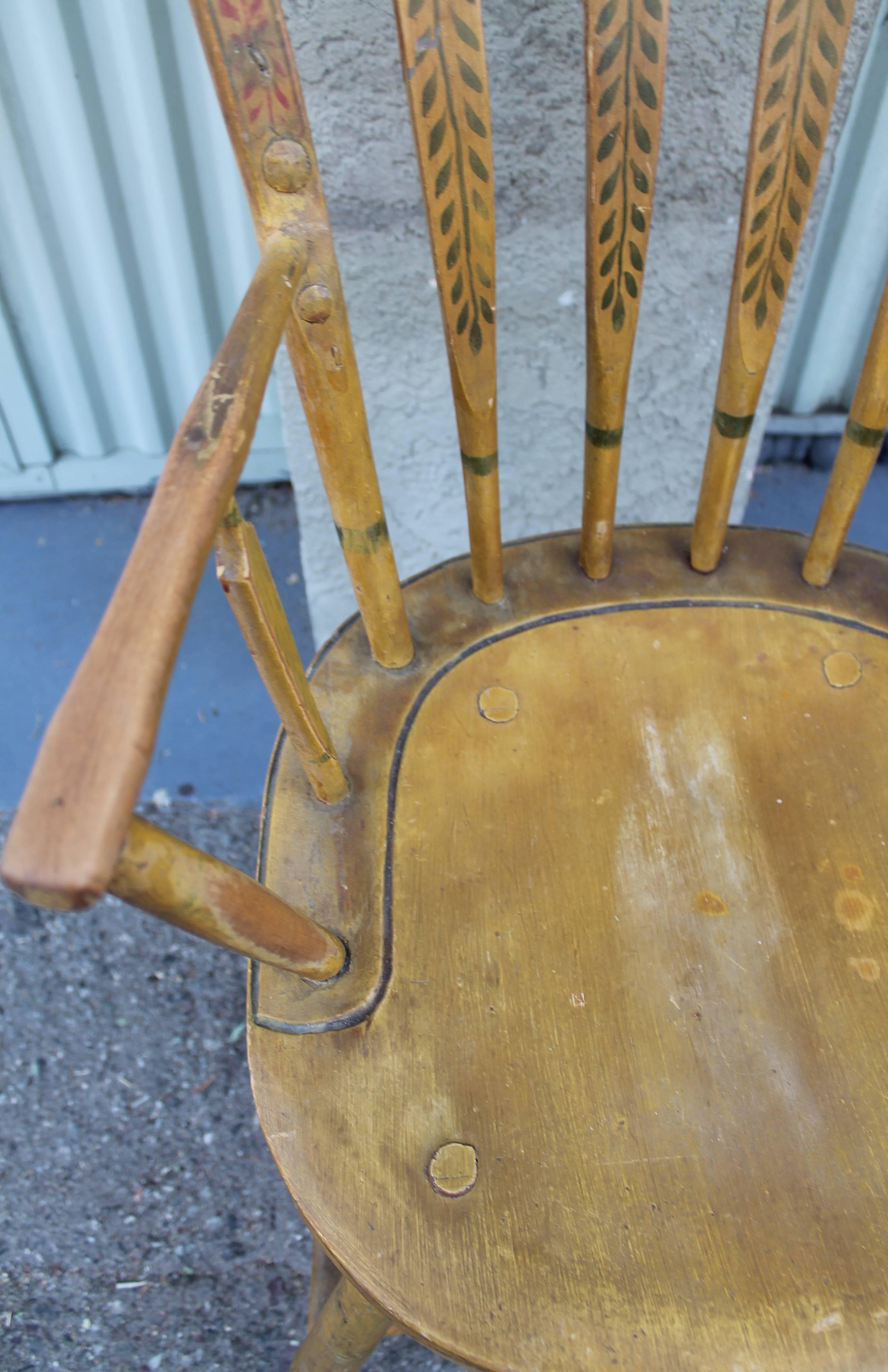  Set of Four 19th Century Mustard Original Painted Arrow Back Chairs In Distressed Condition In Los Angeles, CA