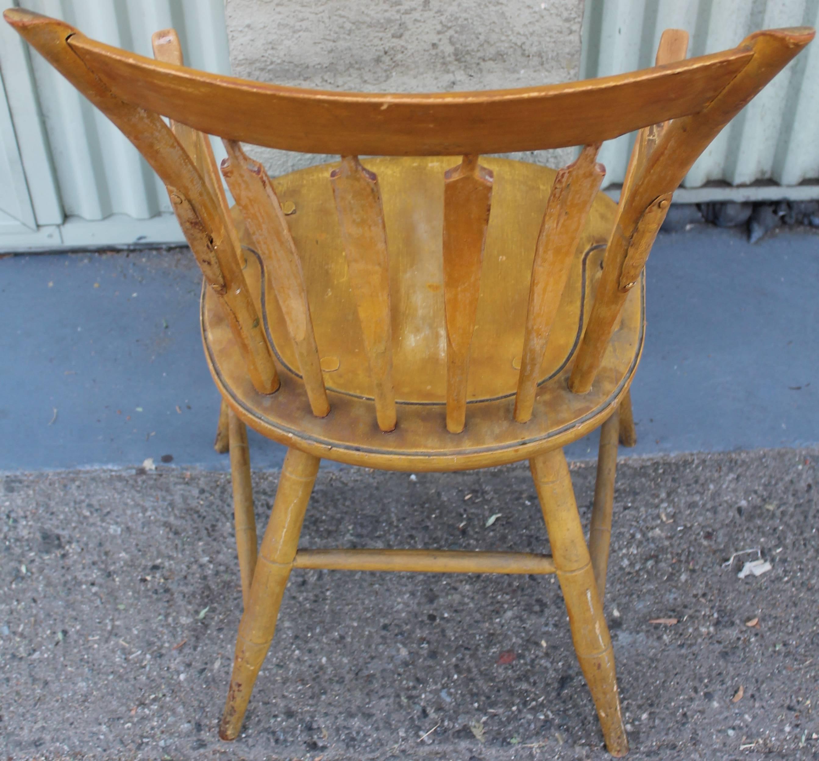 Set of Four 19th Century Mustard Original Painted Arrow Back Chairs 2