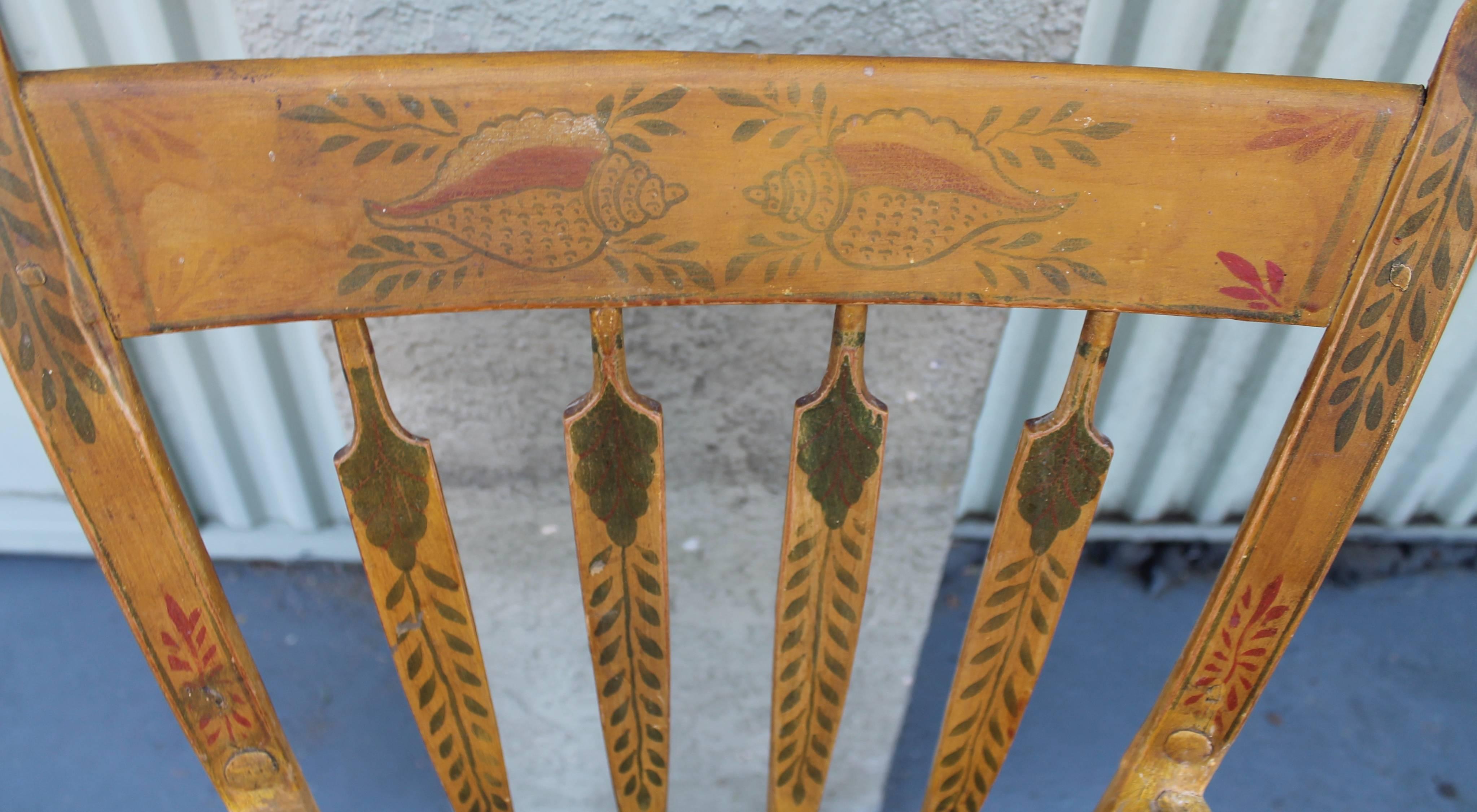 Hand-Crafted  Set of Four 19th Century Mustard Original Painted Arrow Back Chairs