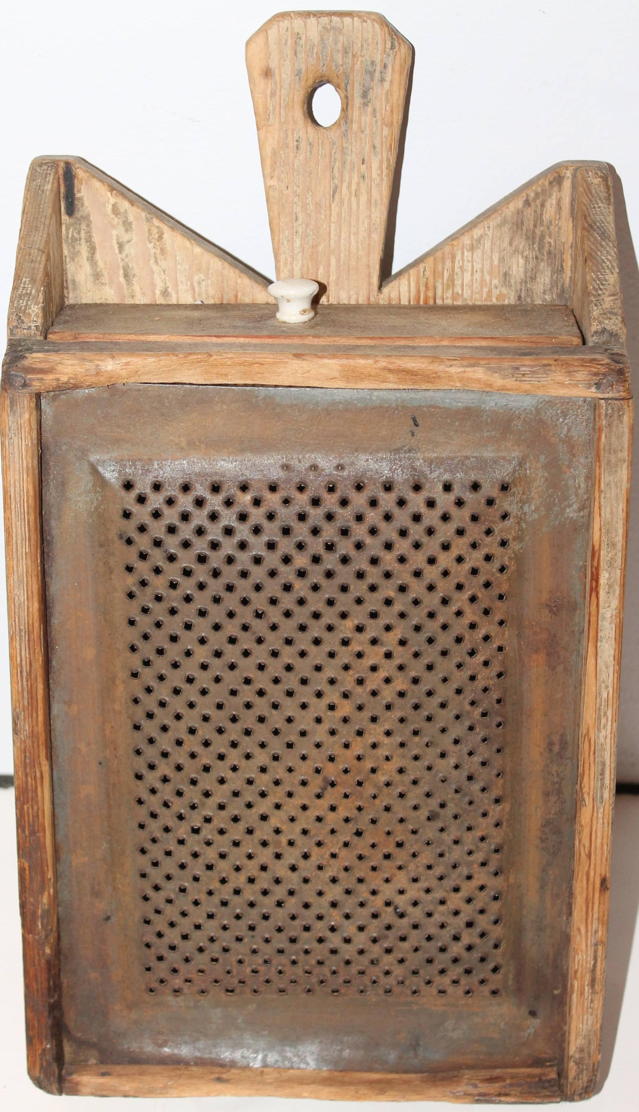 Country 19th Century Original Cream Painted Food Grater Wall Box