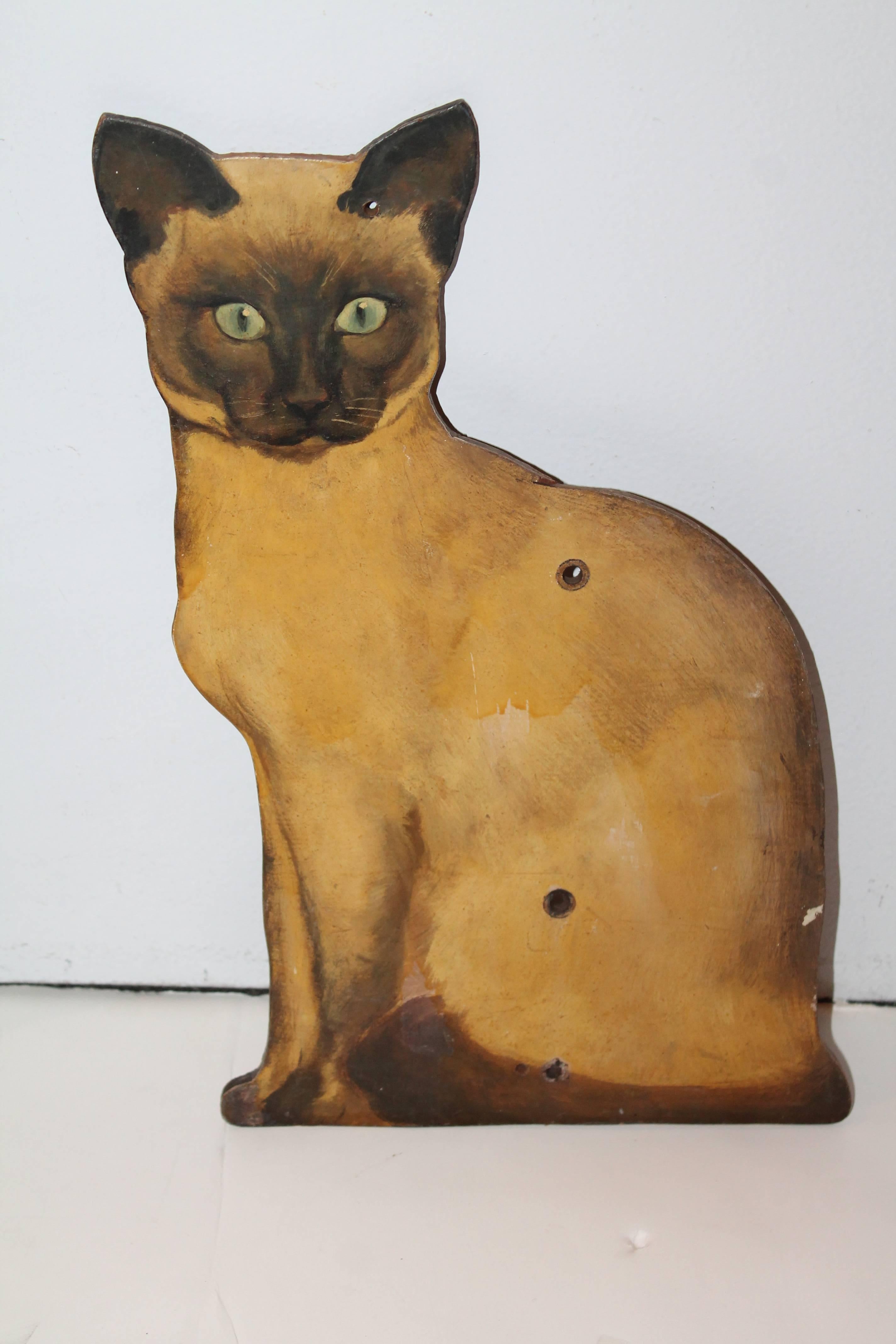 Folk Art Pair of Painted Wood Siamese Cats