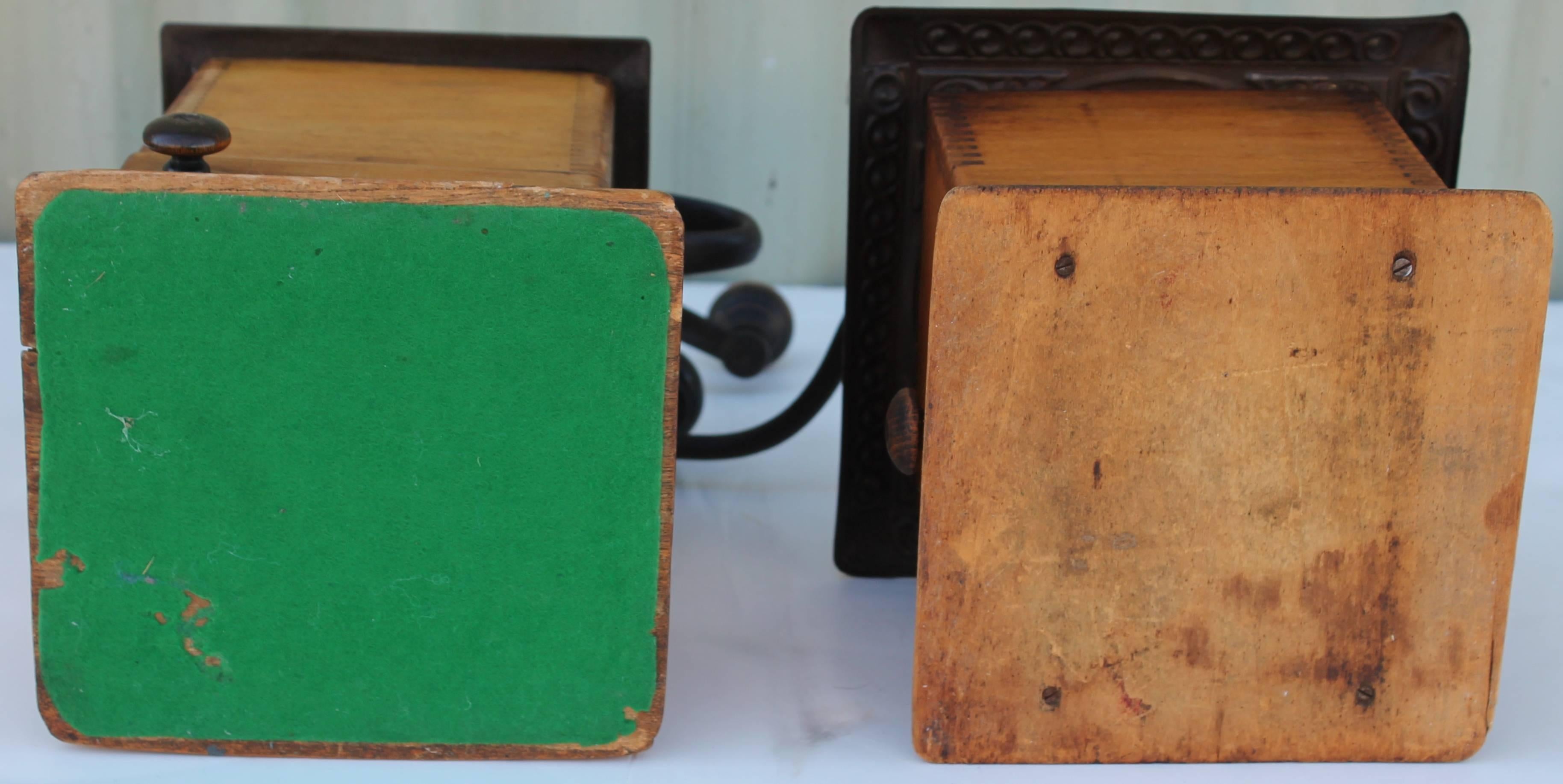 Pine Small and Large 19th Century Coffee Grinders from New England For Sale