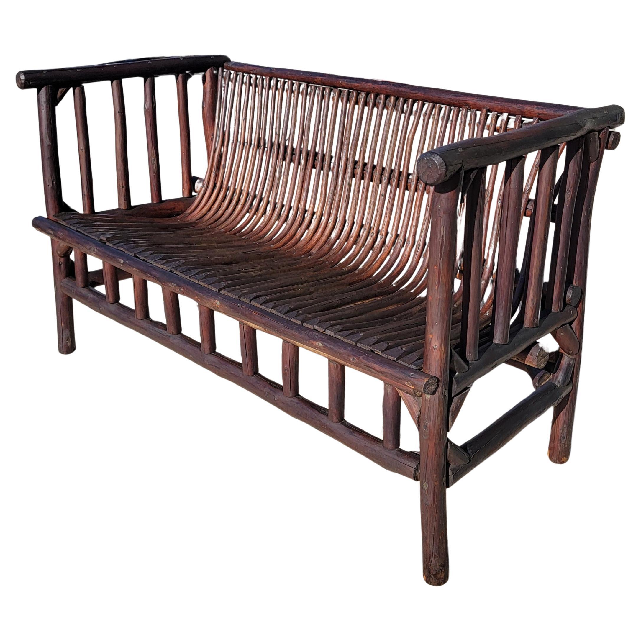Early 20Thc Hand Made Hickory Settee From Pennsylvania For Sale
