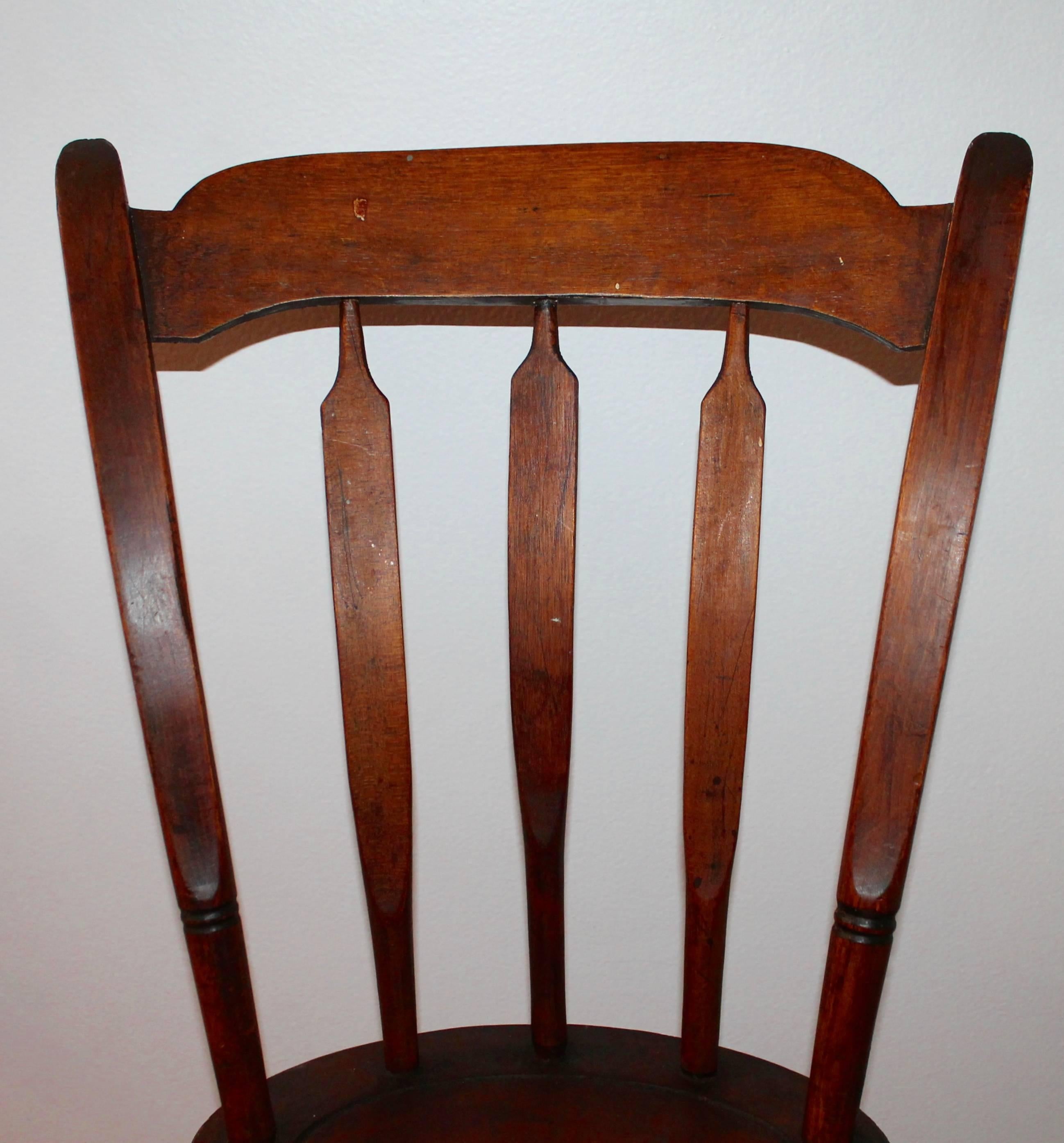 This is one of the best examples of an early 19th century great form arrow back child's windsor chair. The undisturbed surface is the very best. This chair is strong and sturdy condition.