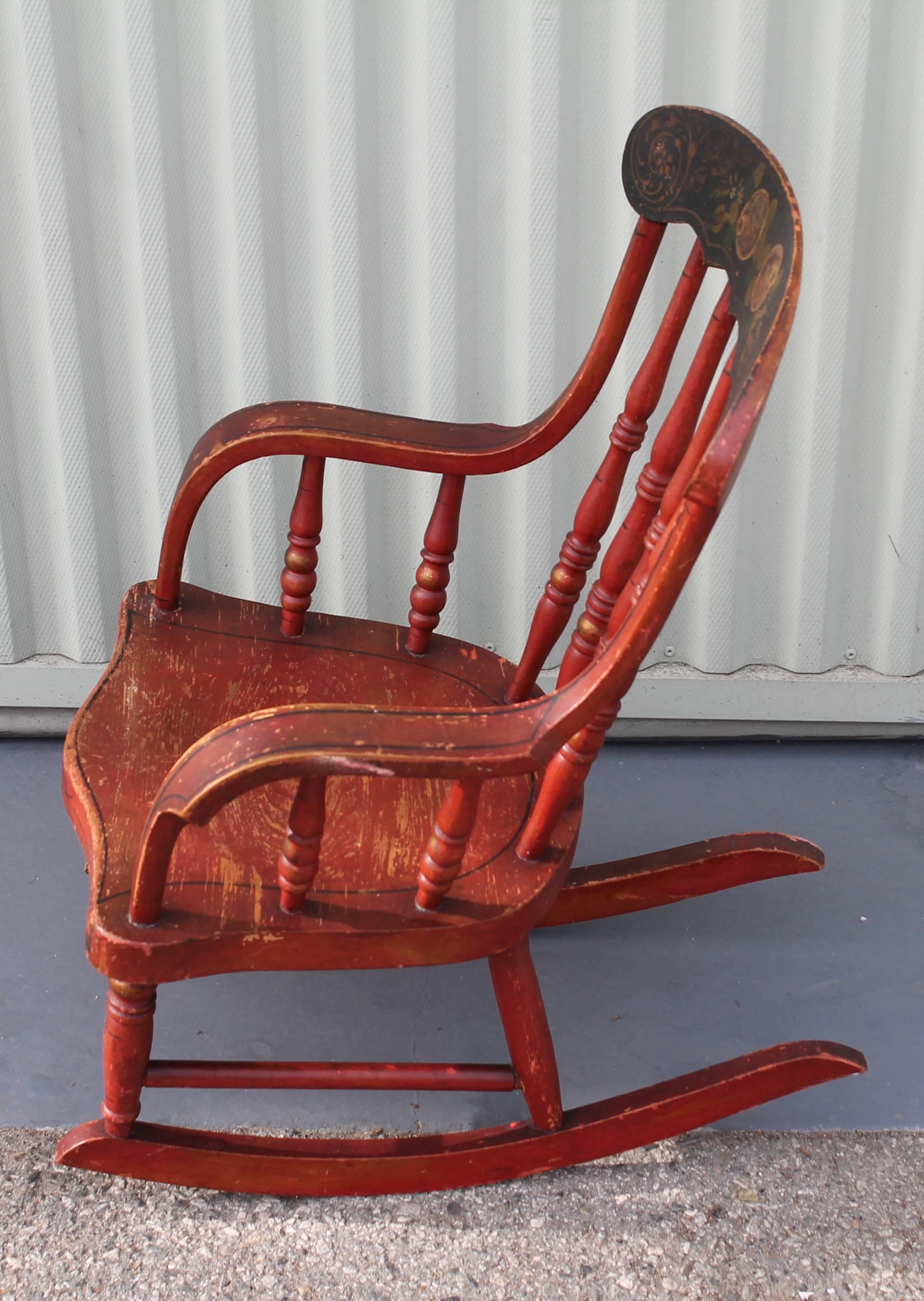 Pine 19th Century Original Red Paint Decorated Child's Rocking Chair