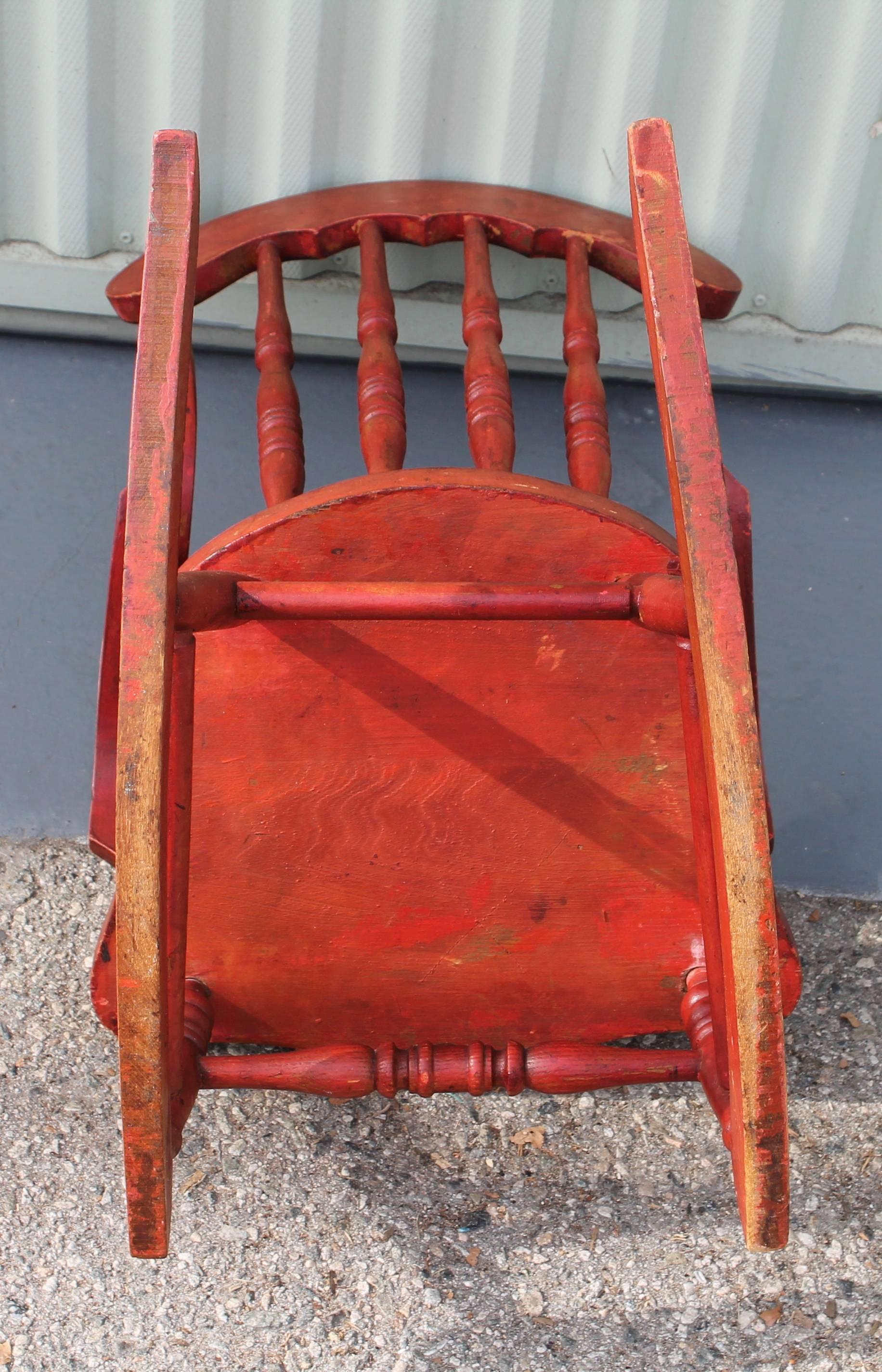 19th Century Original Red Paint Decorated Child's Rocking Chair 2