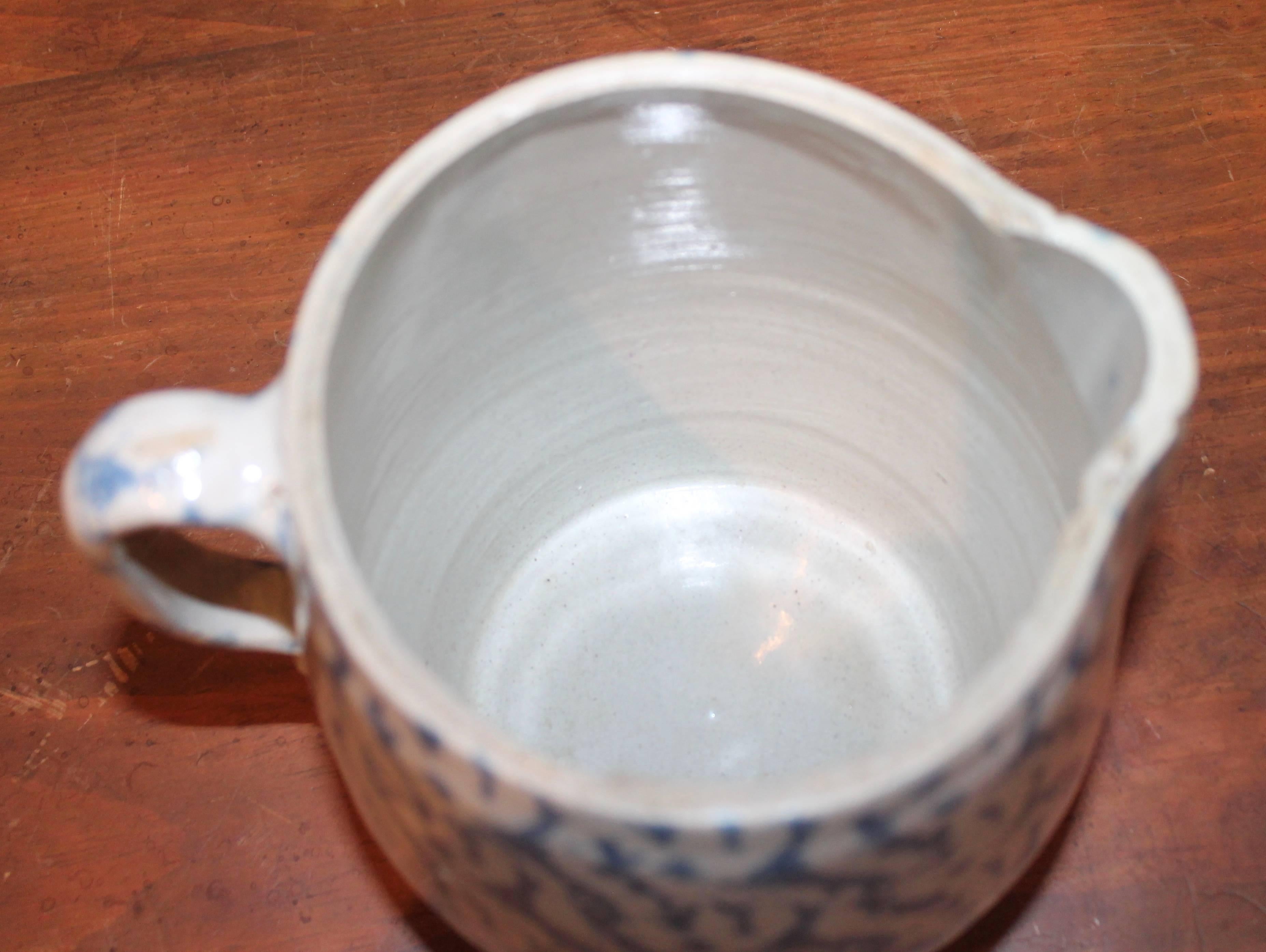 American 19th Century Spongeware Pottery Large Milk Pitcher