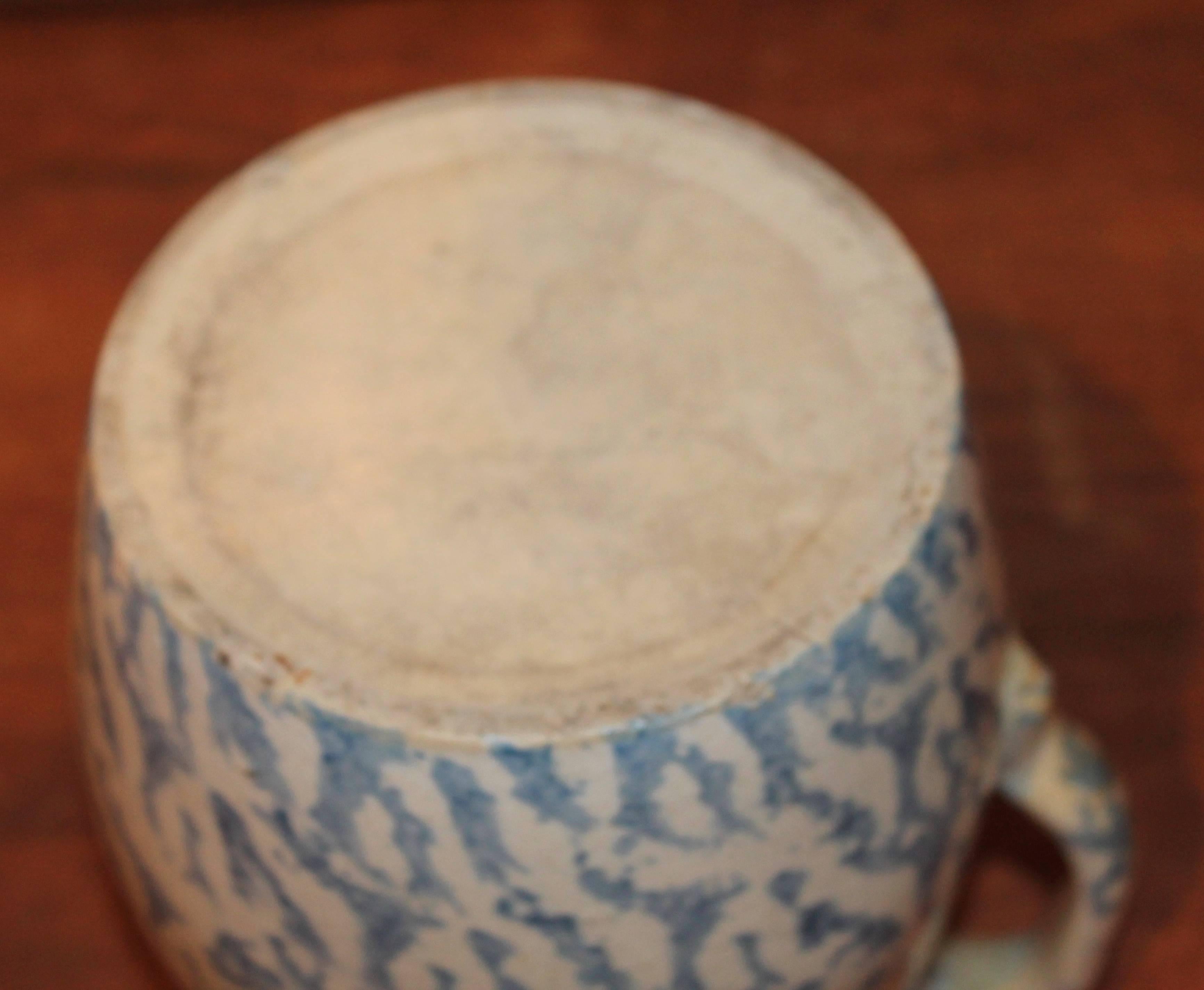 Patinated 19th Century Spongeware Pottery Large Milk Pitcher