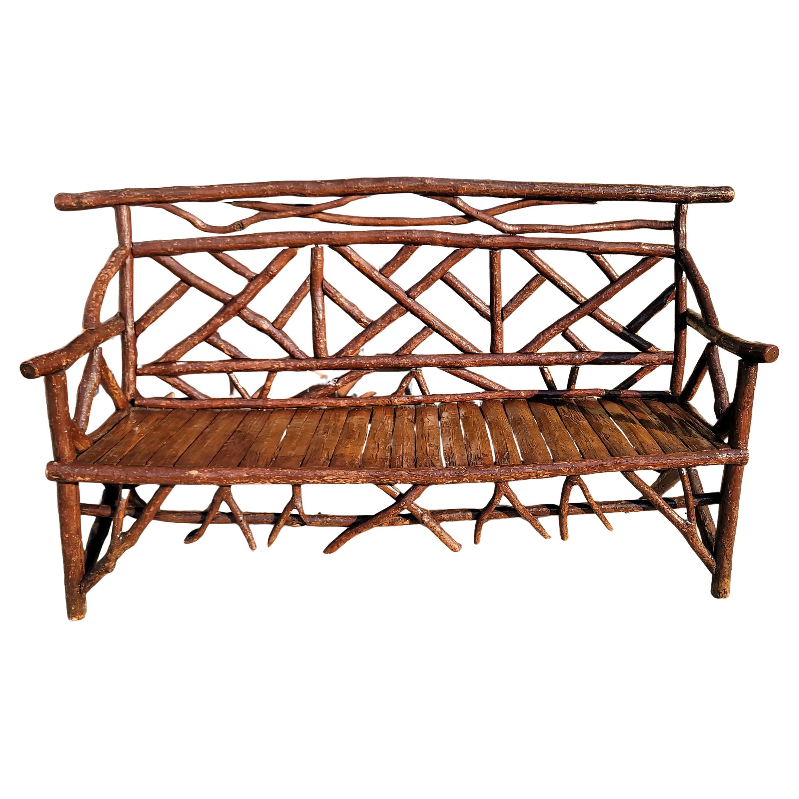19thc PA Folk Art Hickory Settee