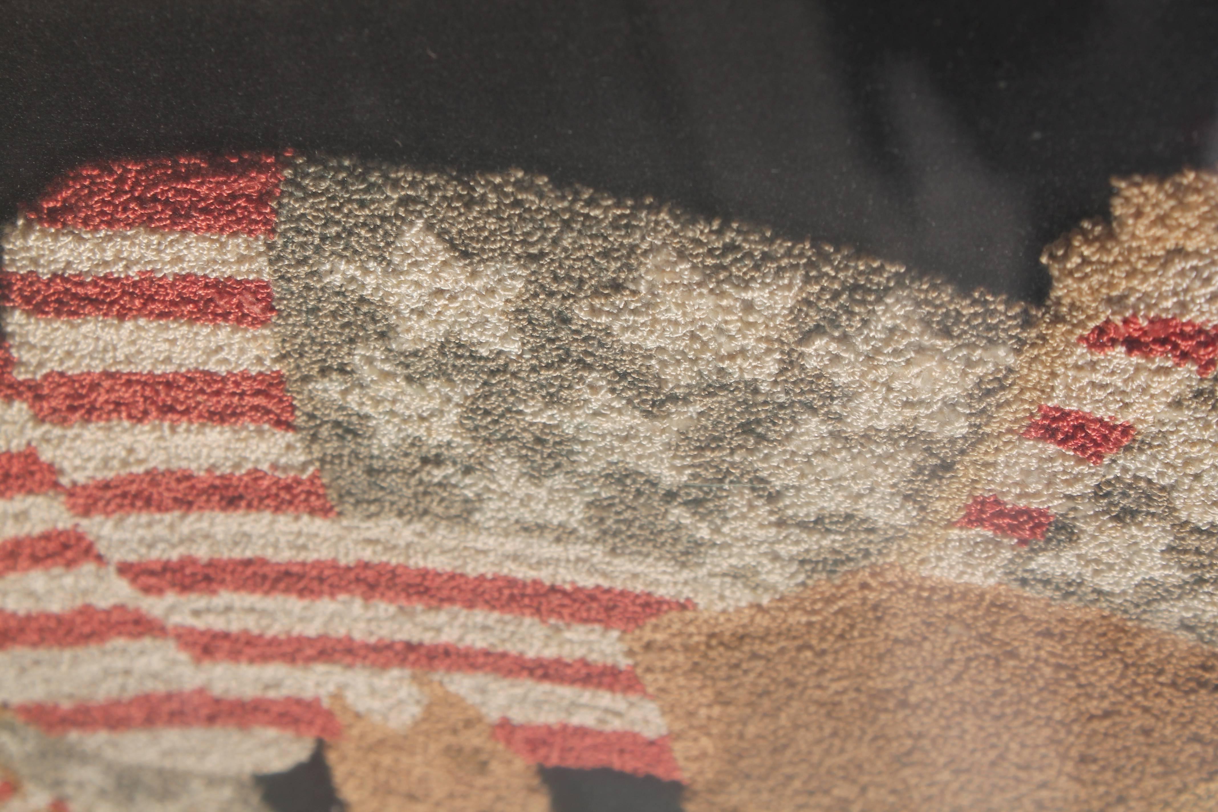 Mid-19th century embroidered eagle with original frame. In Excellent Condition In Los Angeles, CA