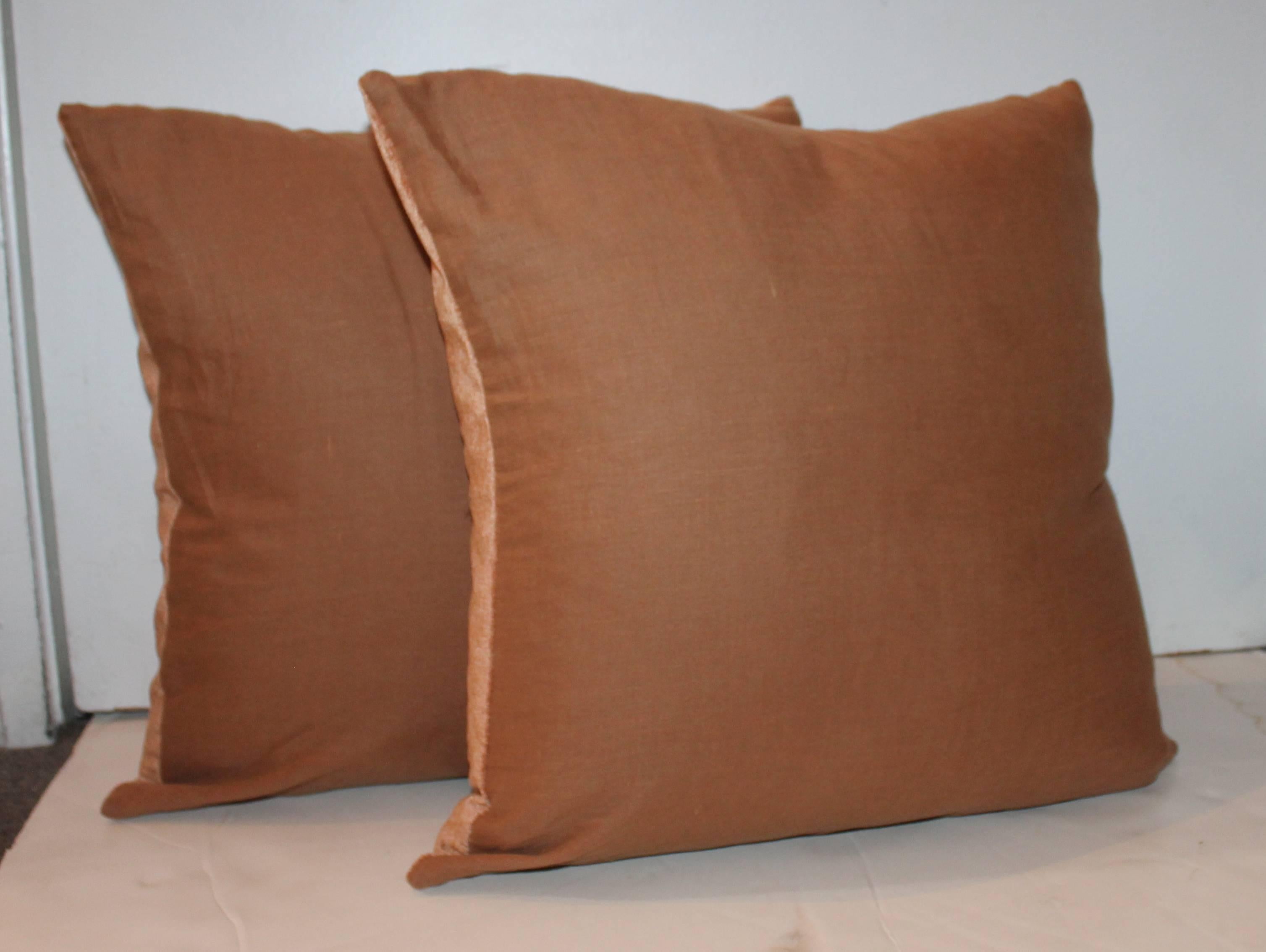 American Pair of Peachy Velvet Pillows