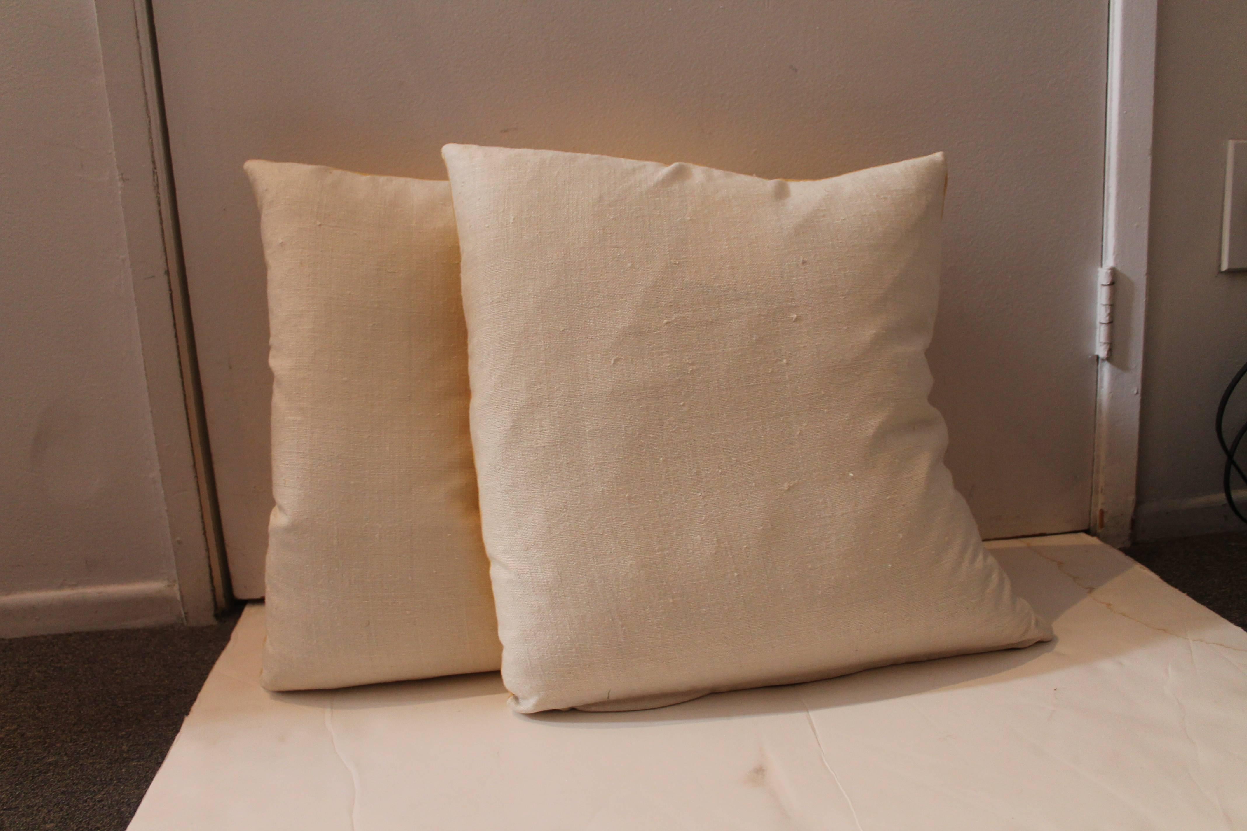 Hand-Crafted Pair of Golden Yellow Velvet Pillows