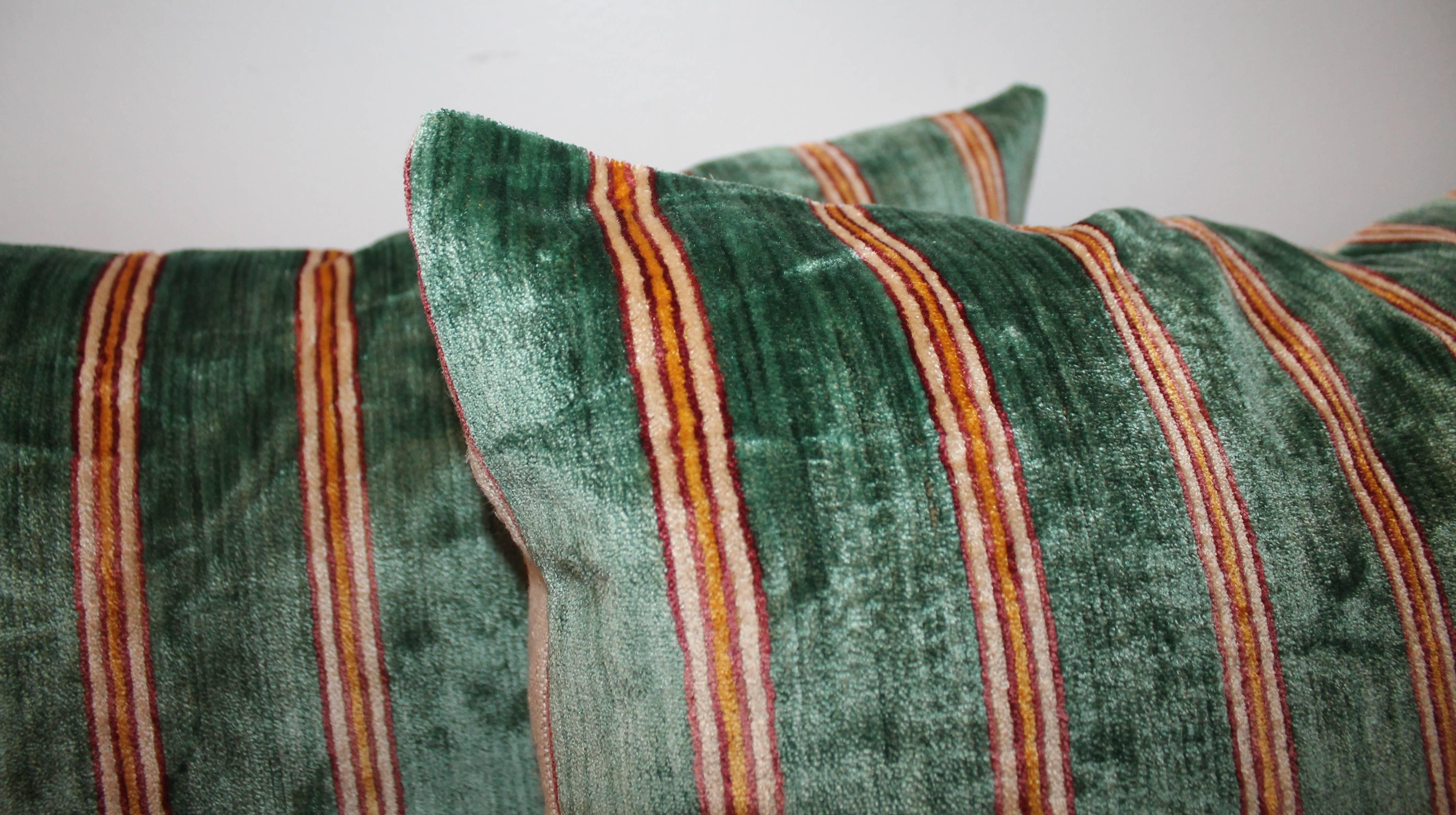 American Striped Green Silk Velvet Pillows